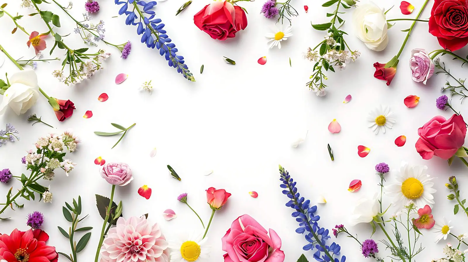 Floral Frame with Roses, Chamomile, and Leaves — free download from Dotvec