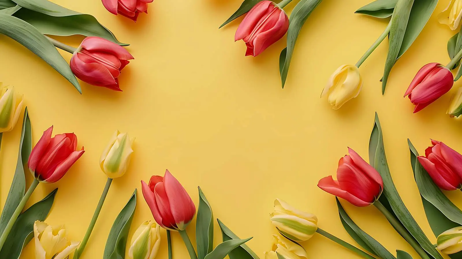 Vibrant Tulip Flowers Frame with Yellow Background — free download from Dotvec
