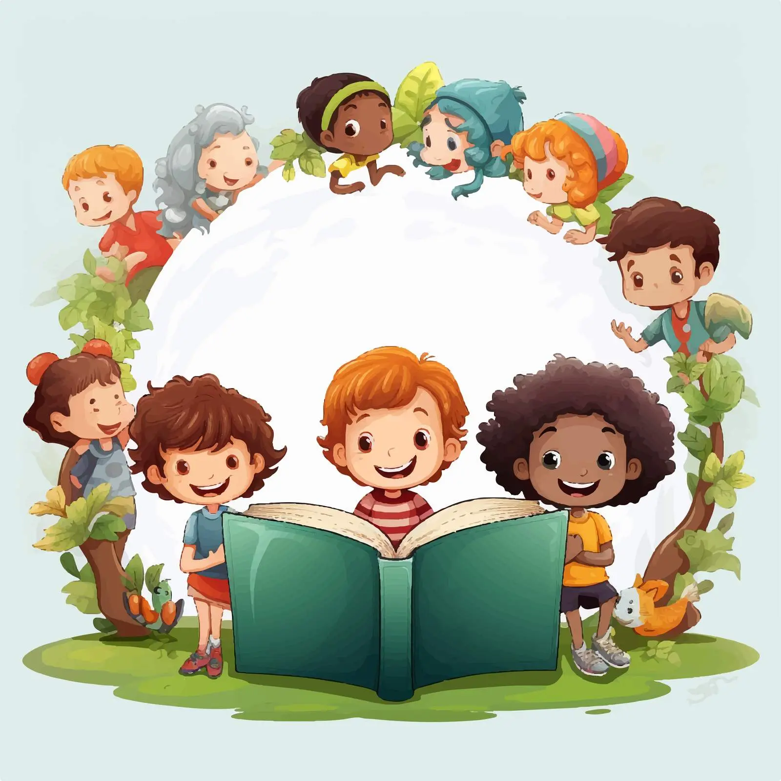 Happy Children Reading Books Illustration Template — free download from Dotvec