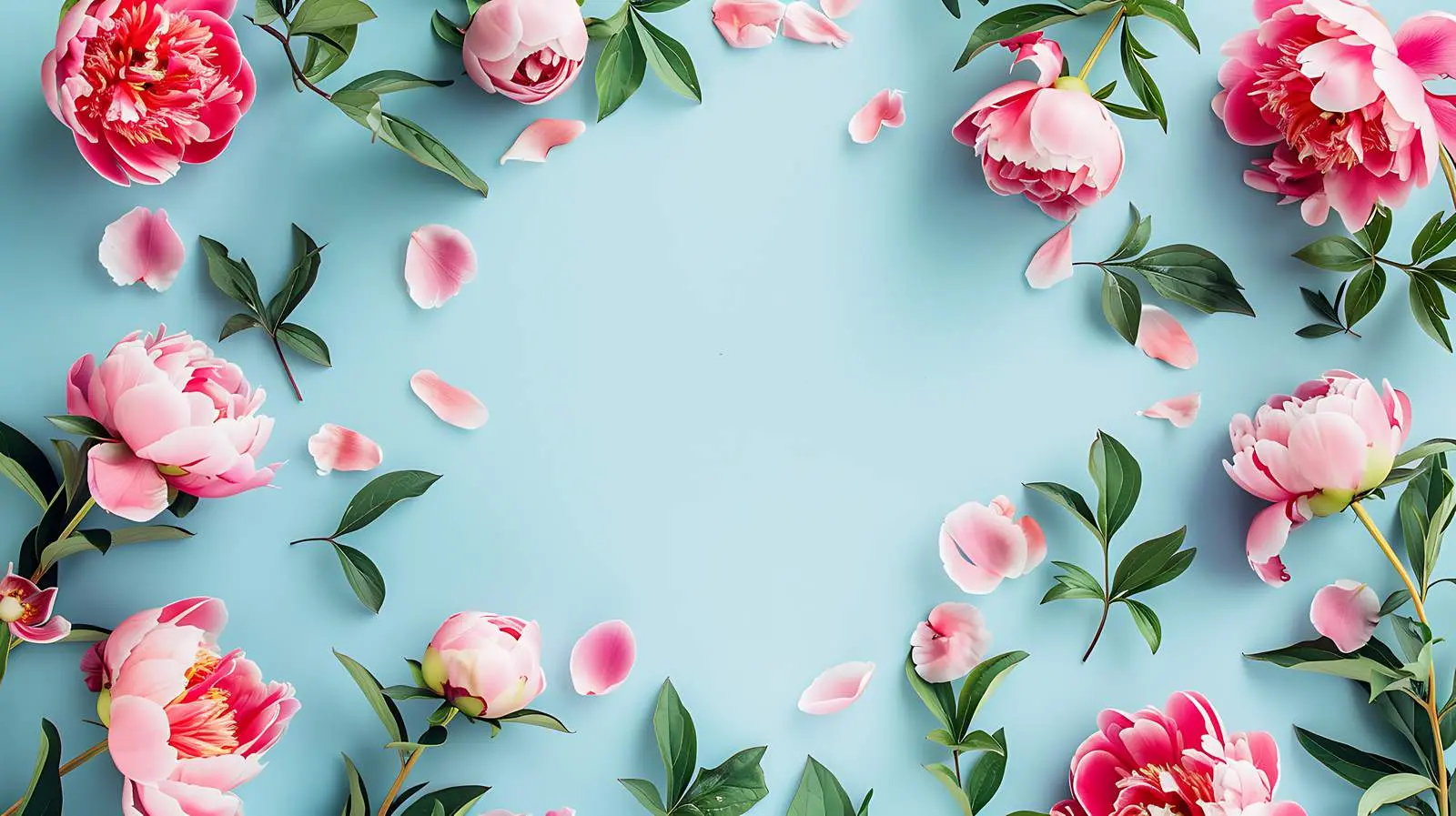 Pink Peony Flower Wreath with Branches and Leaves — free download from Dotvec