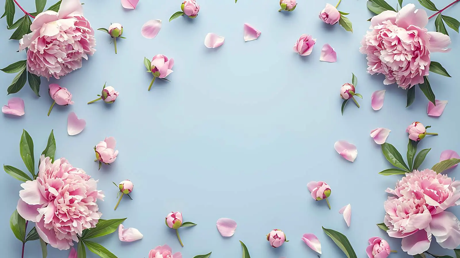 Pink Peony Flower Wreath with Leaves and Branches — free download from Dotvec