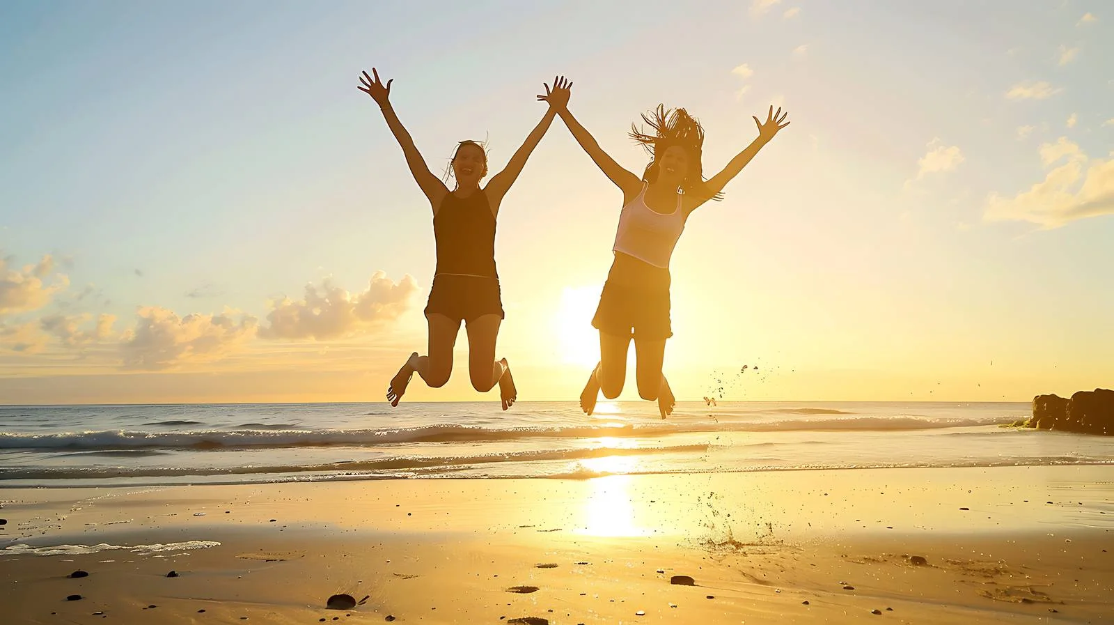 Joyful Couple Jumping by the Sea — free download from Dotvec