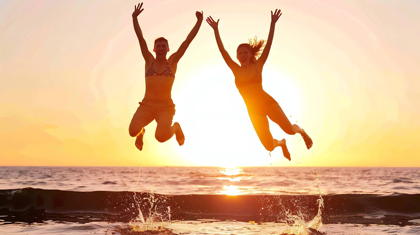 Joyful Couple Jumping on Beach — free download from Dotvec