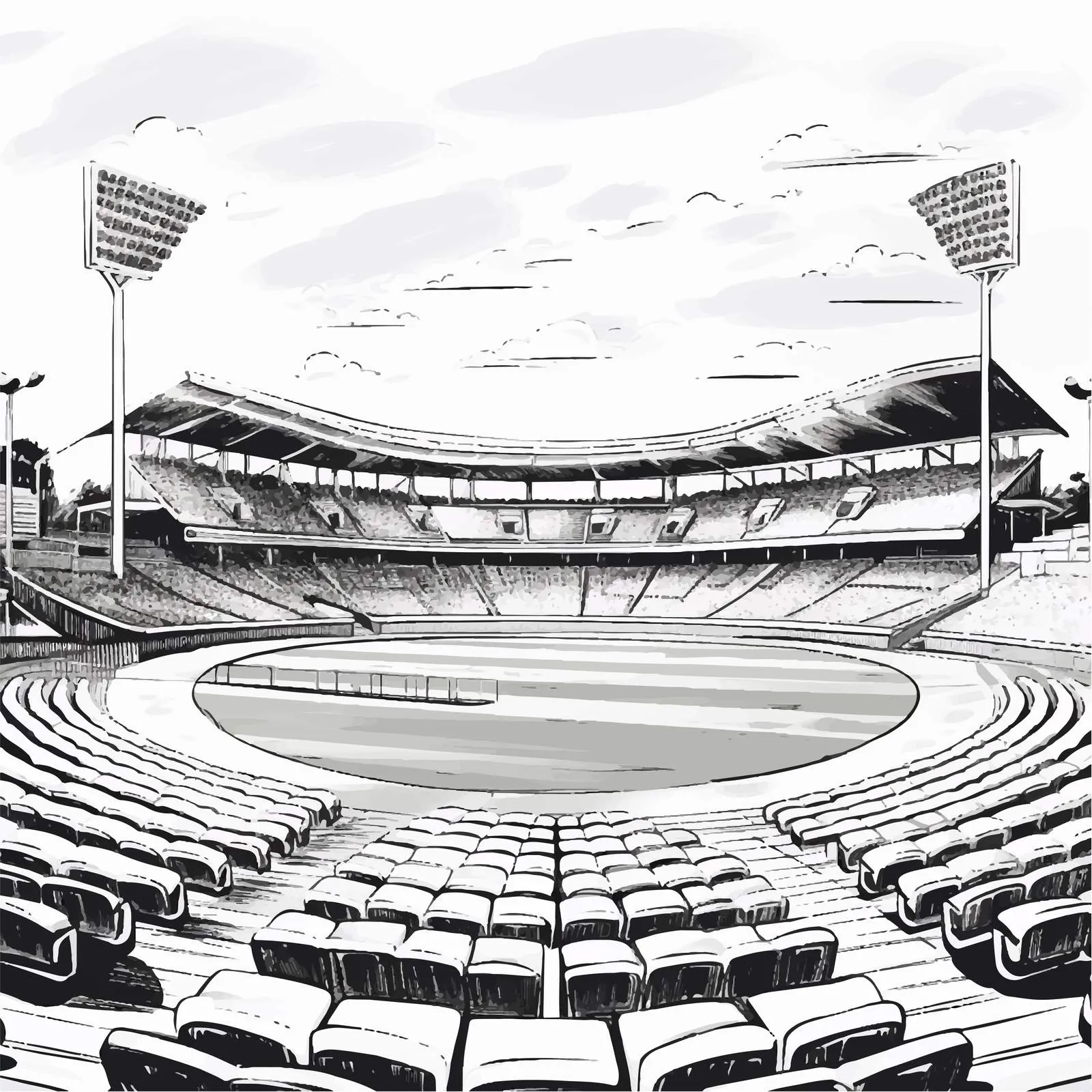 Freehand Sketch of Cricket Stadium Seating — free download from Dotvec