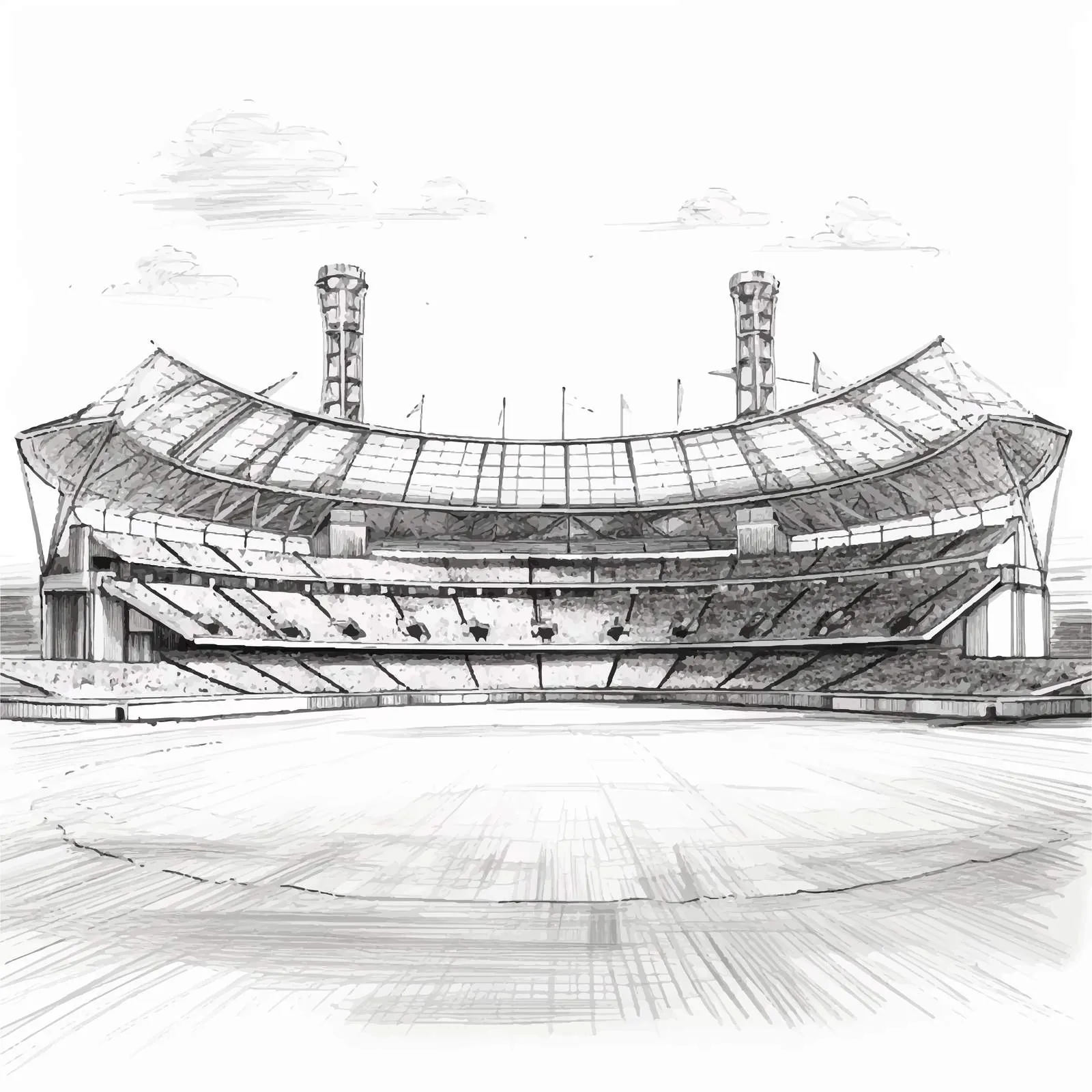Freehand Sketch of Cricket Stadium Layout — free download from Dotvec