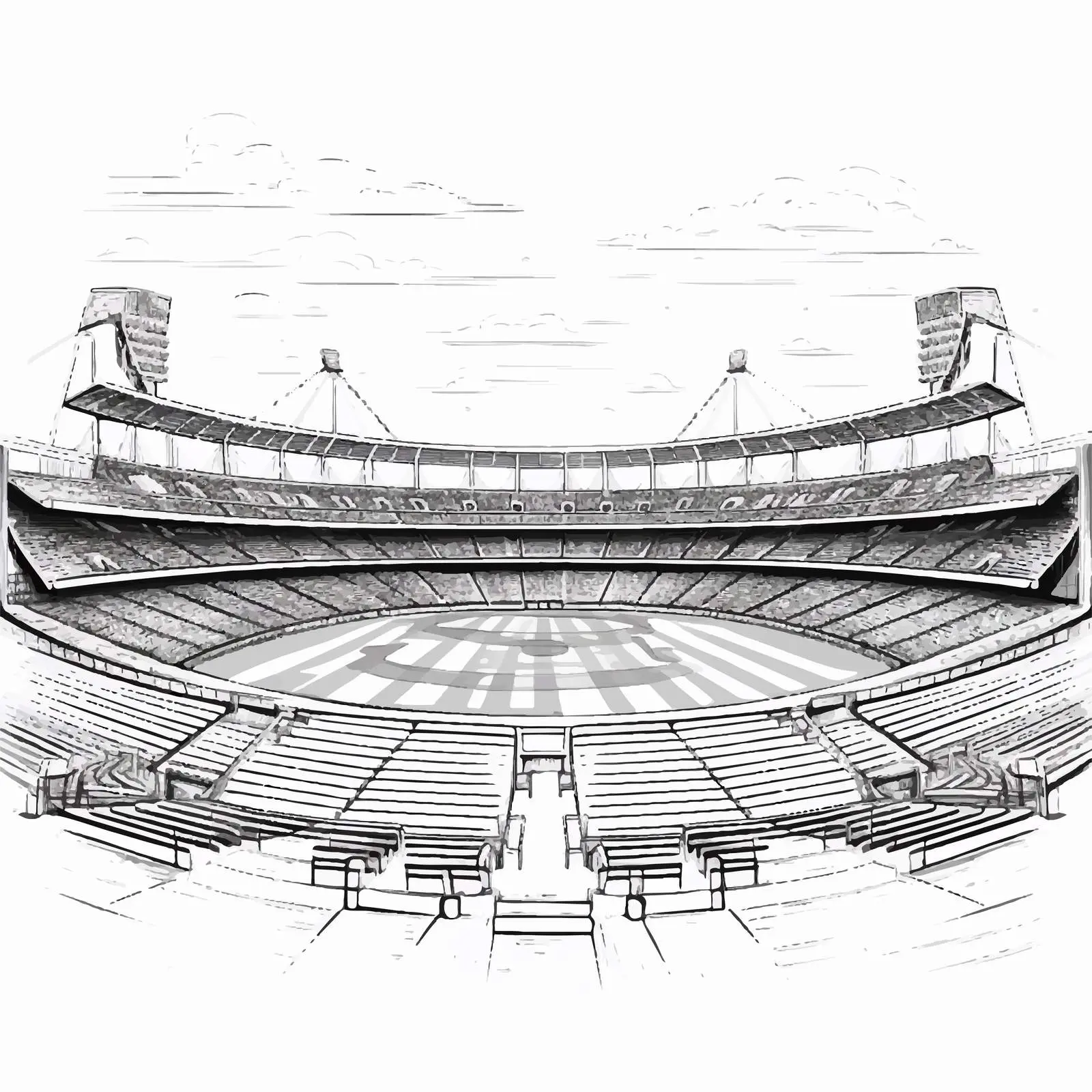Cricket Stadium Freehand Sketch with Seating Rows — free download from Dotvec