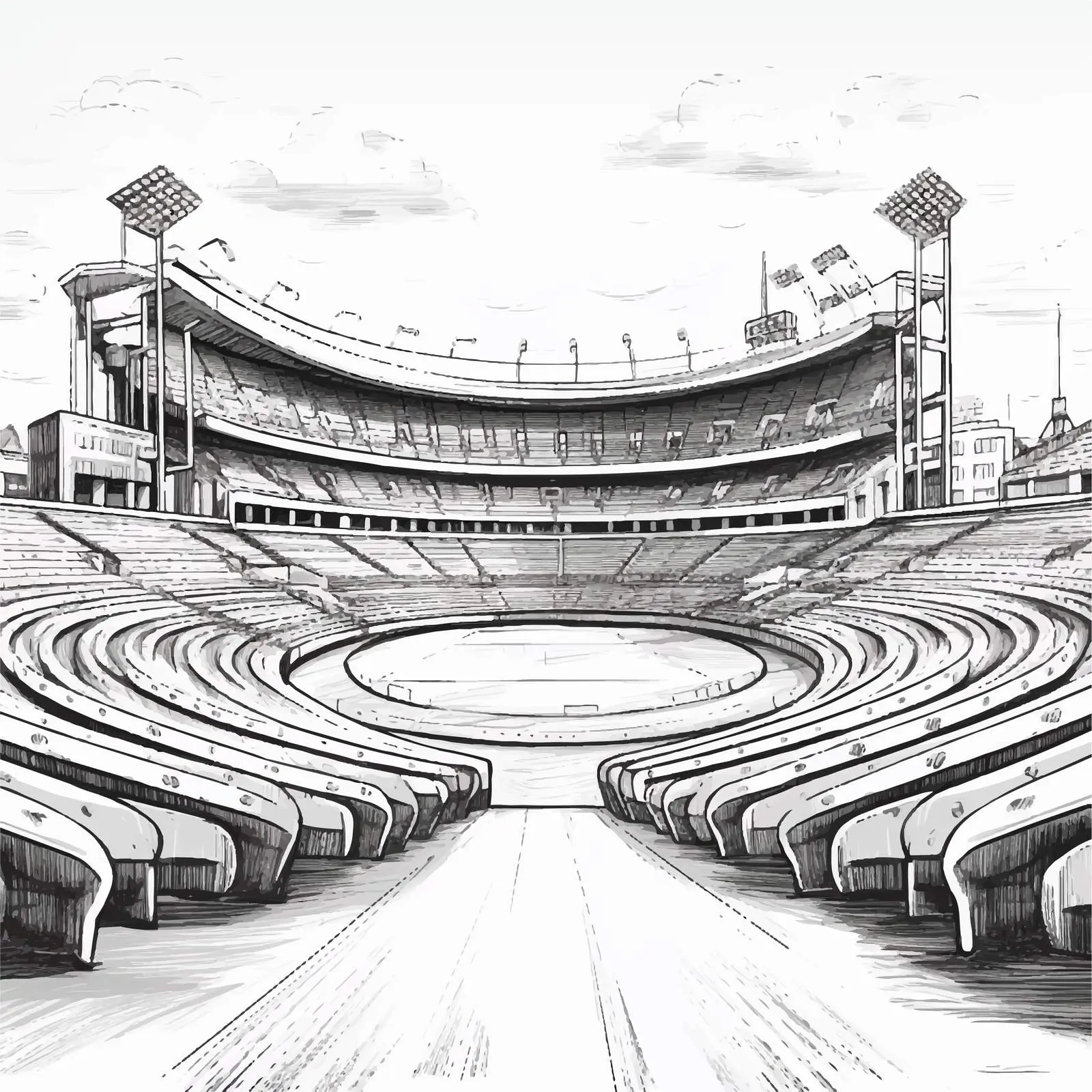Cricket Stadium Freehand Sketch with Seating — free download from Dotvec