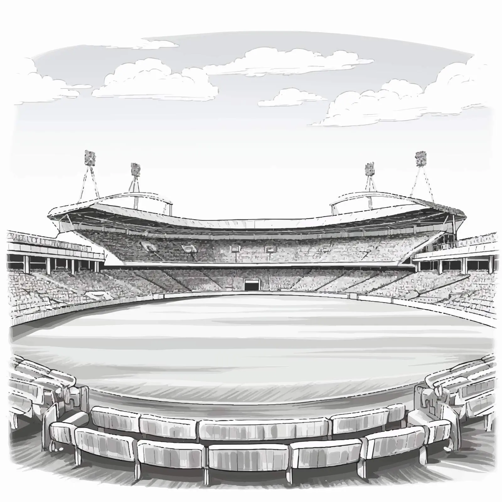 Freehand Sketch of Cricket Stadium with Seating — free download from Dotvec