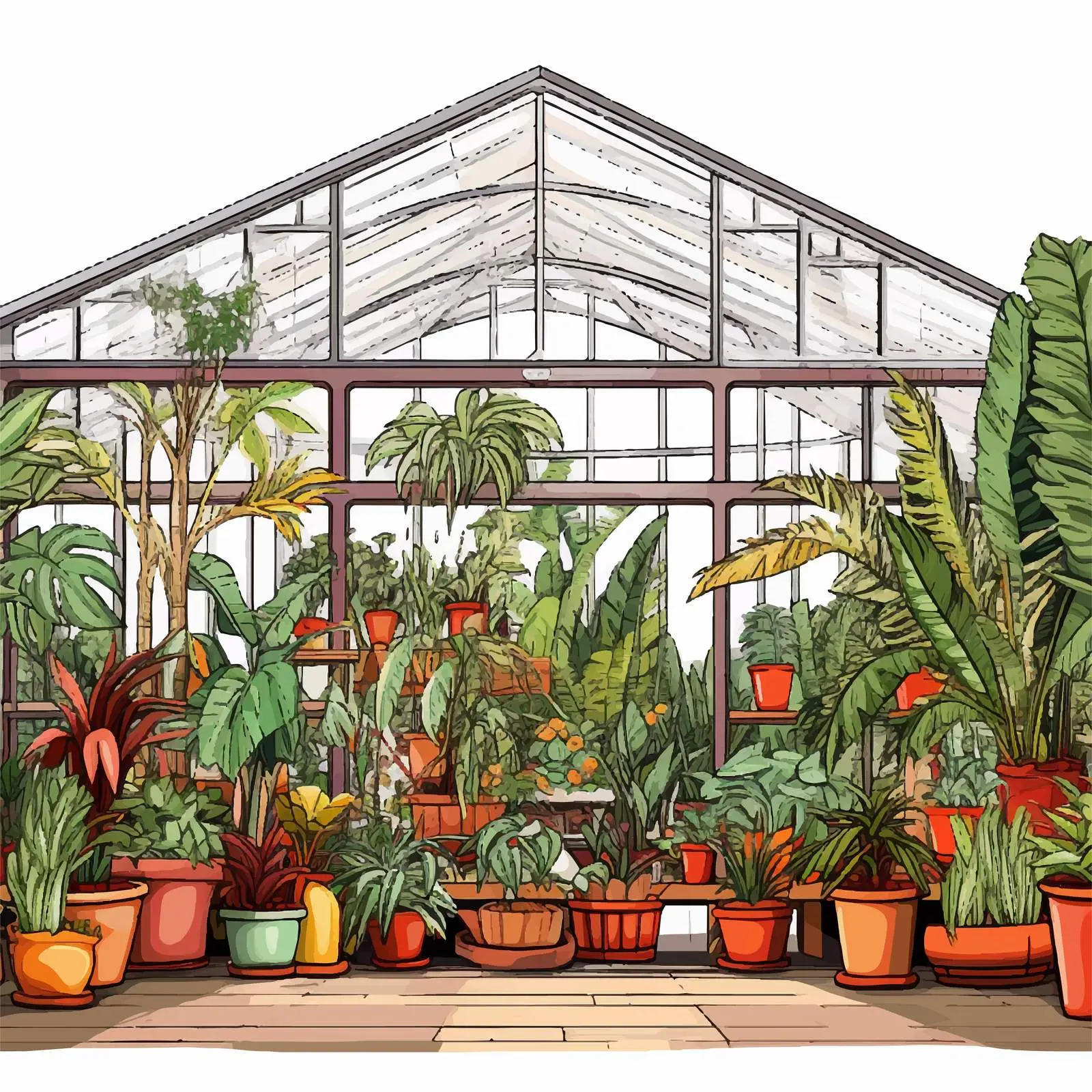 Interior Freehand Sketch of Tropical Greenhouse — free download from Dotvec