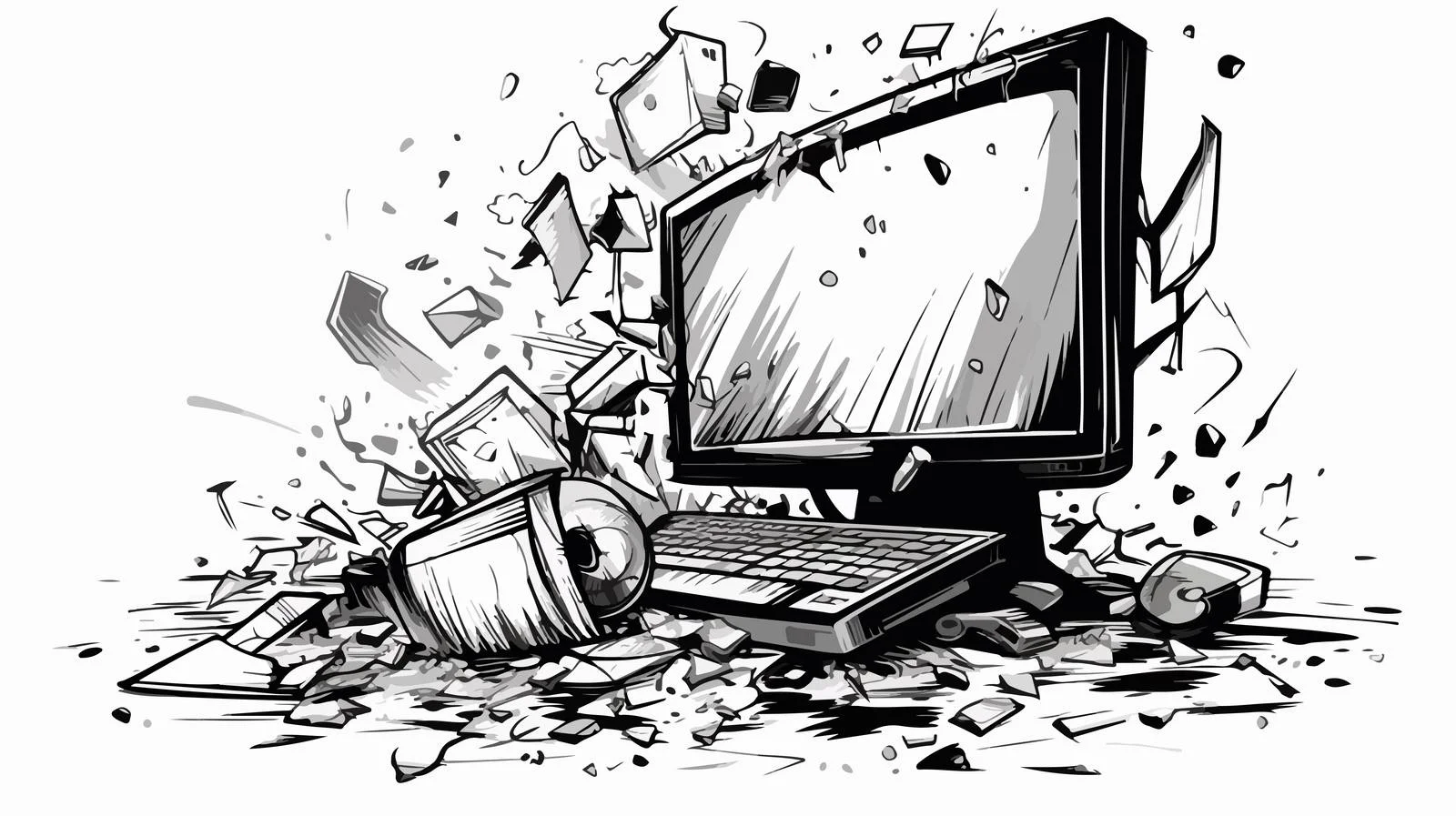 Broken Cartoon Computer Sketch — free download from Dotvec