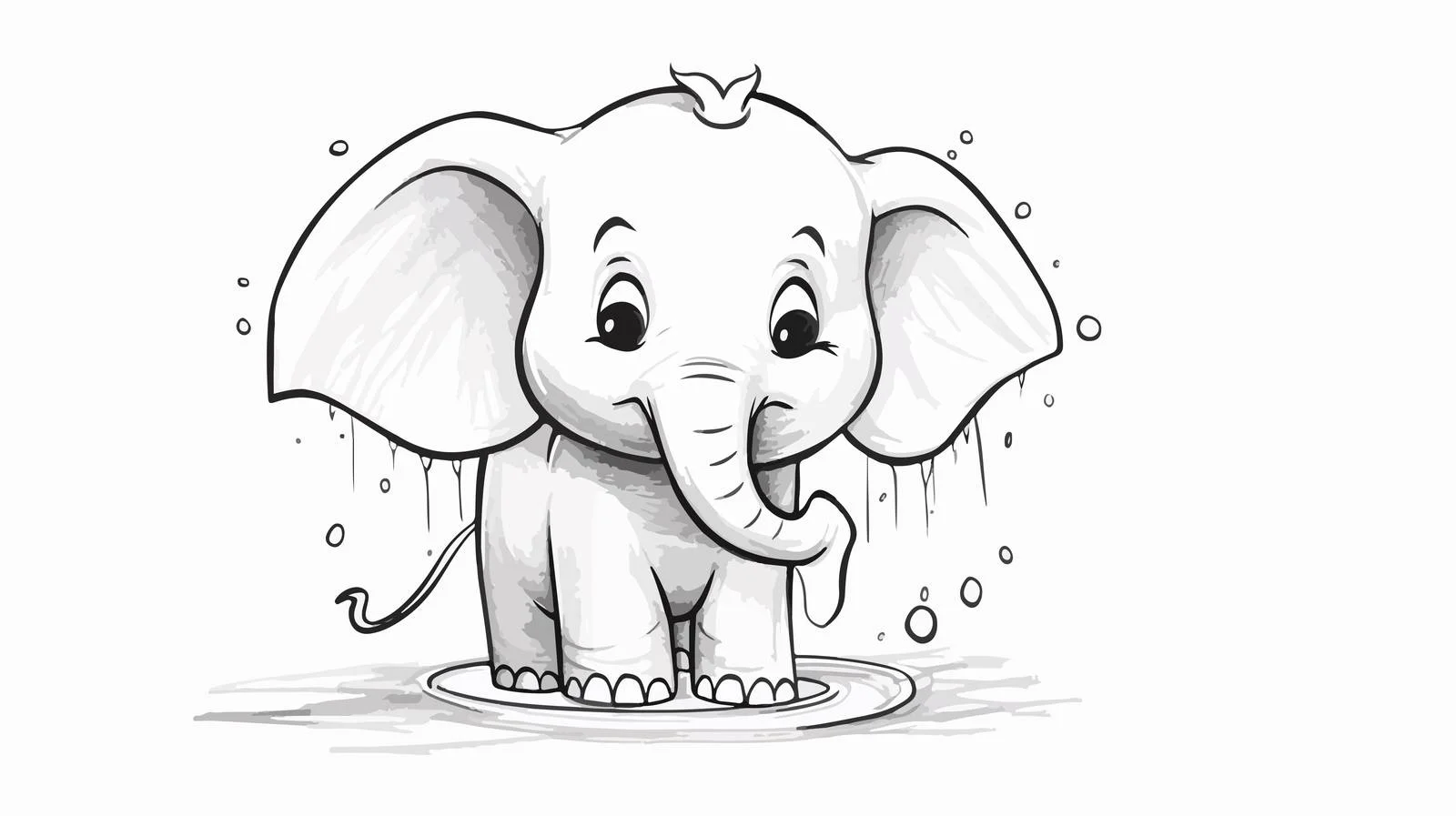 Black and White Cartoon Elephant Sketch — free download from Dotvec
