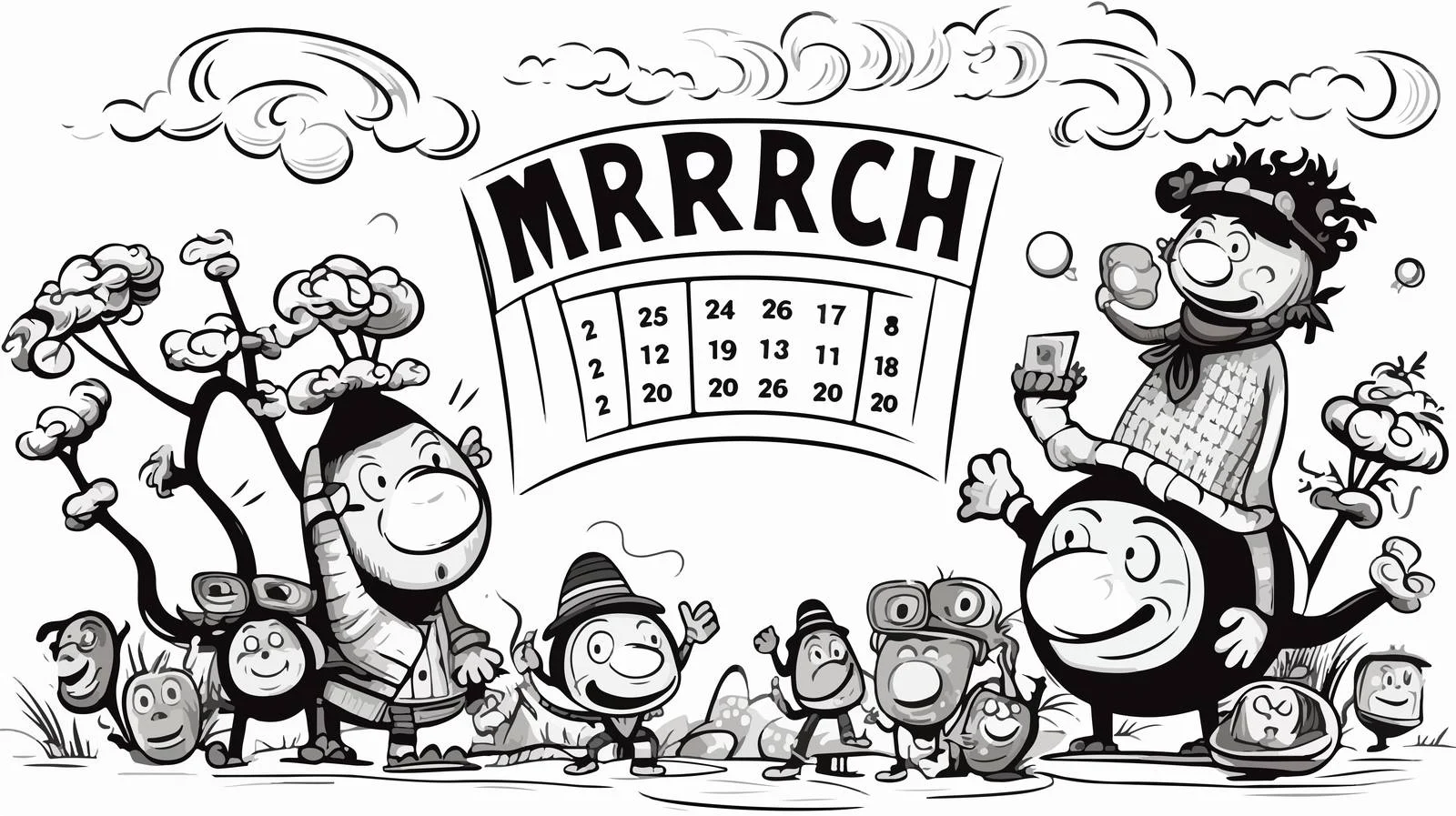 Whimsical March Calendar Illustration — free download from Dotvec
