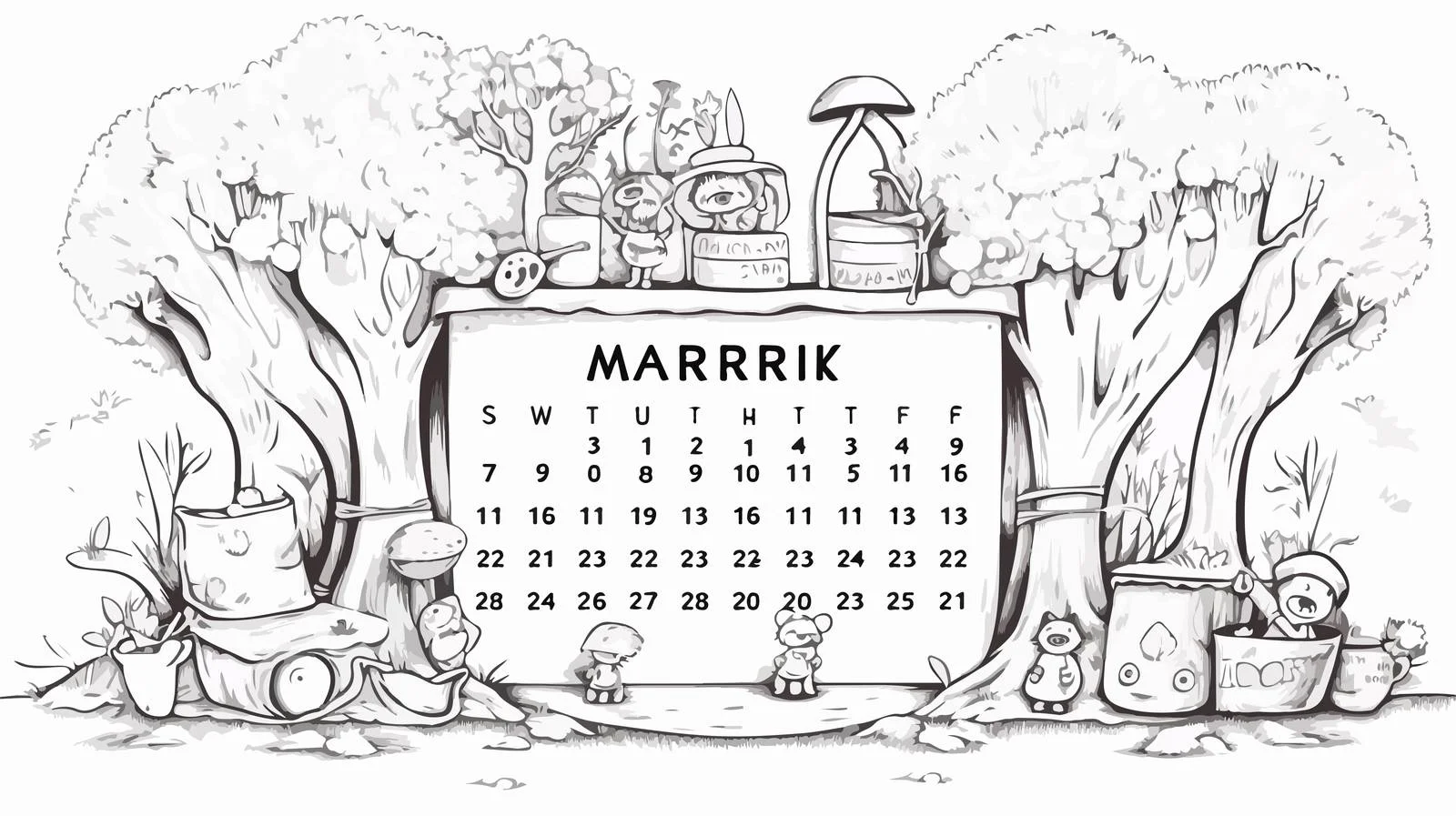 Whimsical March Calendar Cartoon Illustration — free download from Dotvec