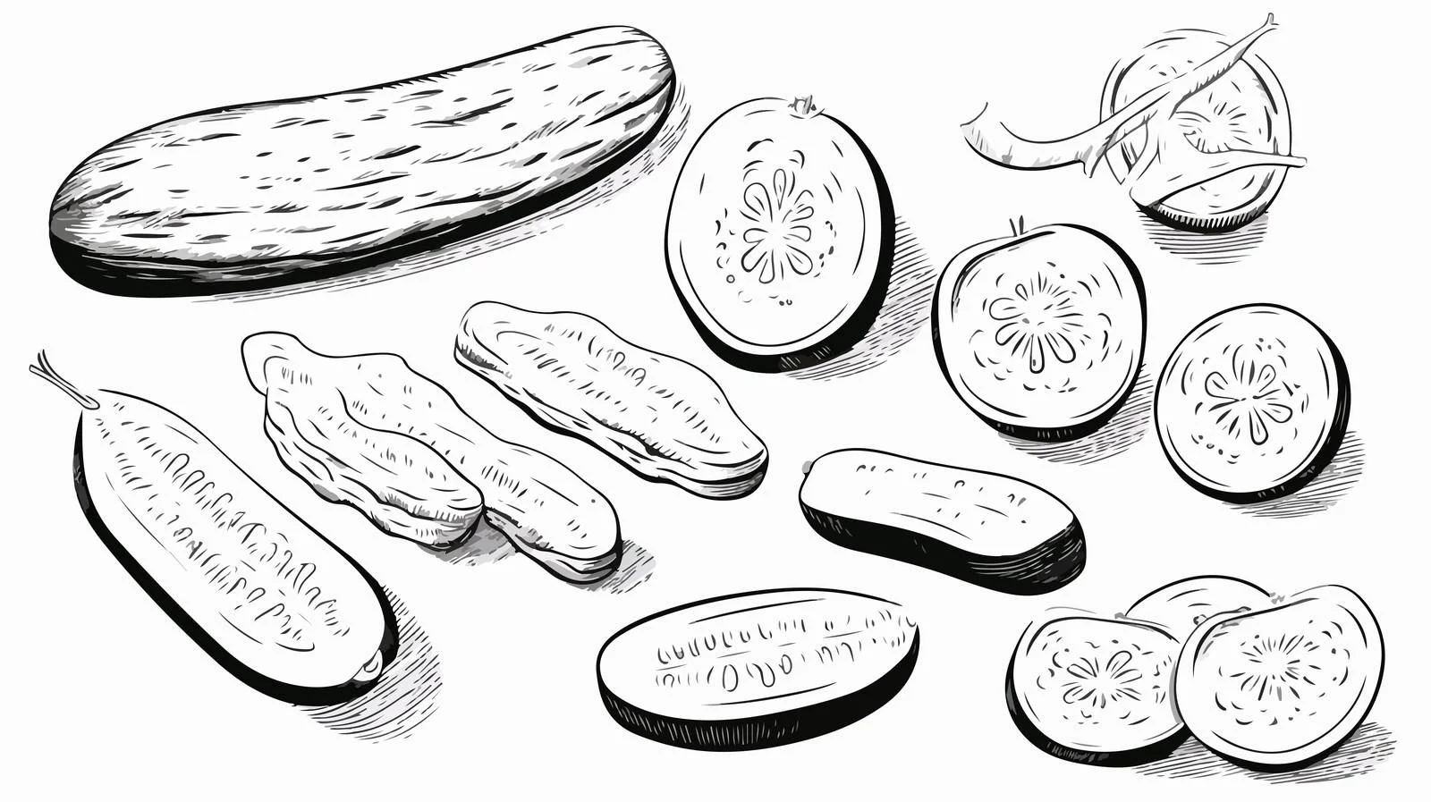 Hand-drawn Sliced Cucumber Cartoon Illustration — free download from Dotvec