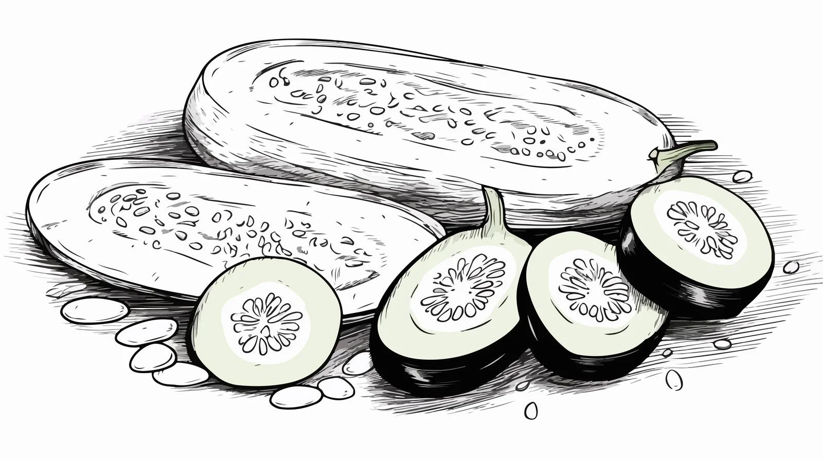 Cartoon Sliced Cucumber Illustration — free download from Dotvec