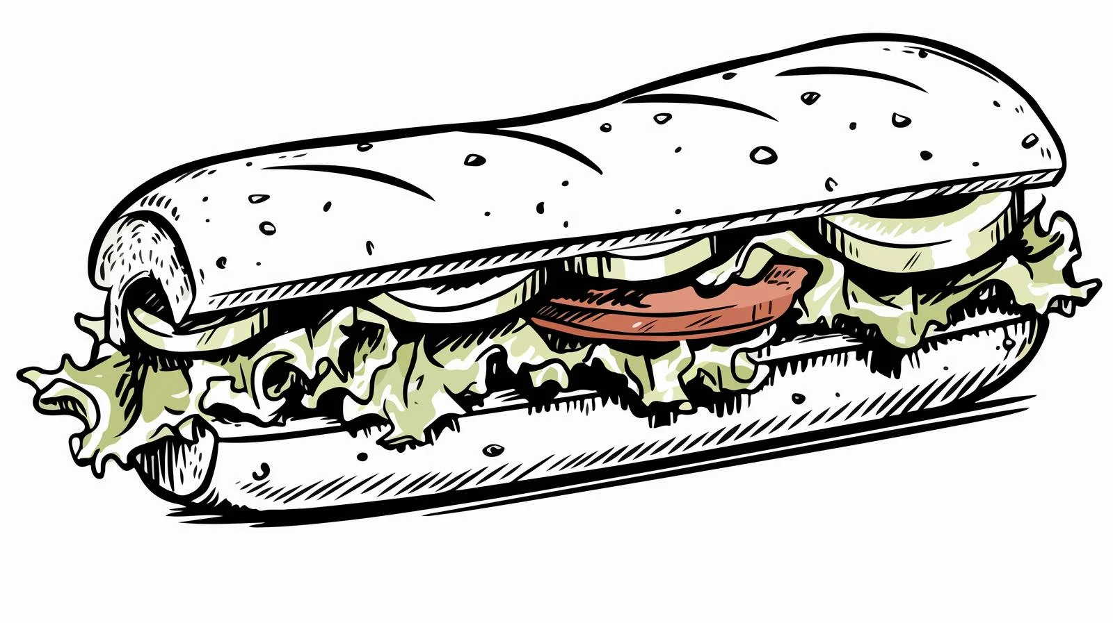 Black and White Sub Sandwich Cartoon — free download from Dotvec