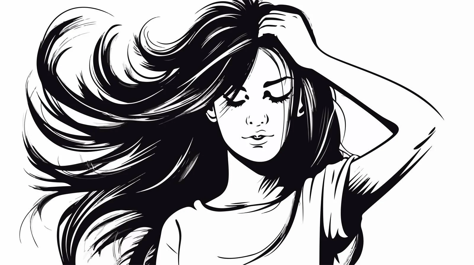 Cartoon Woman Brushing Hair Illustration — free download from Dotvec