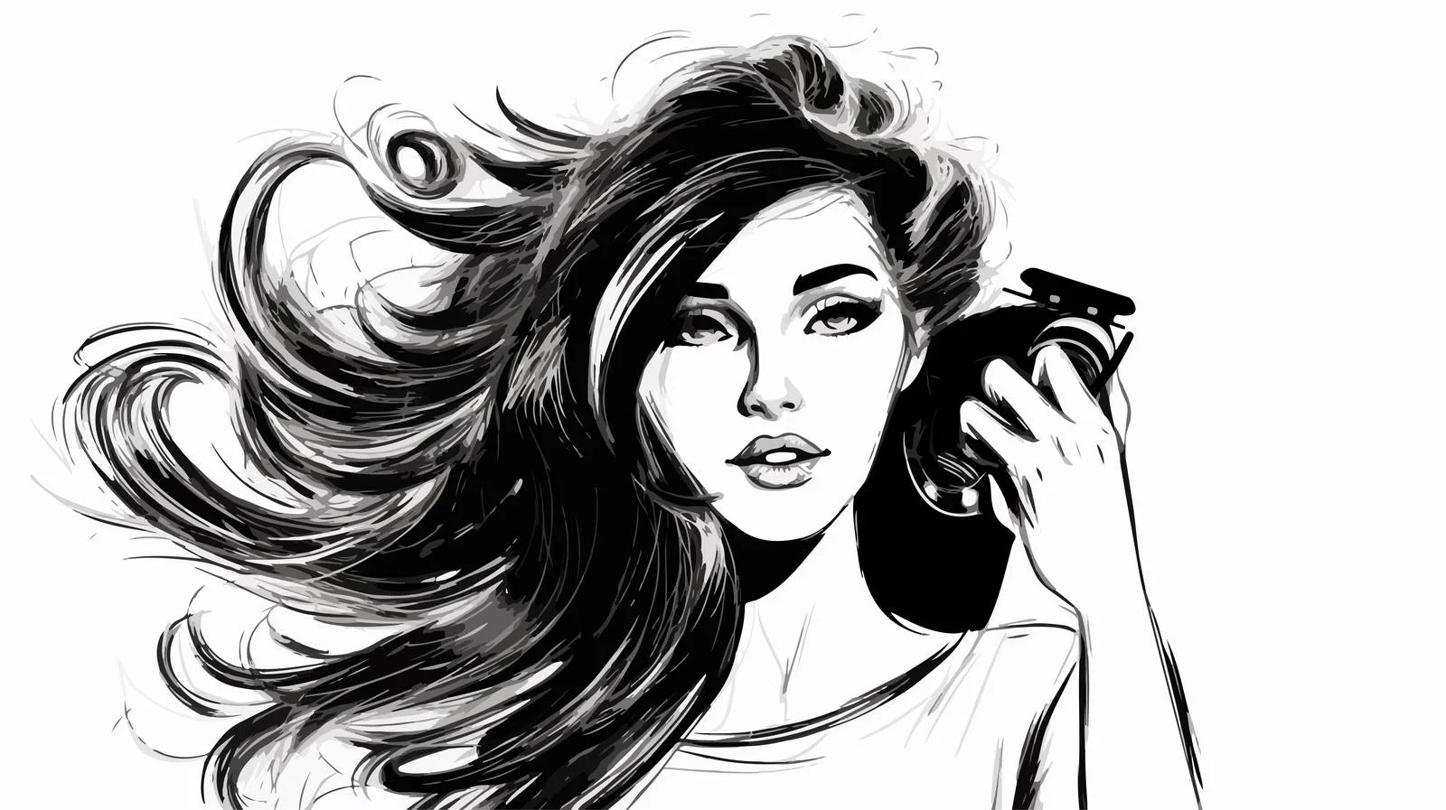 Cartoon Woman Brushing Hair — free download from Dotvec