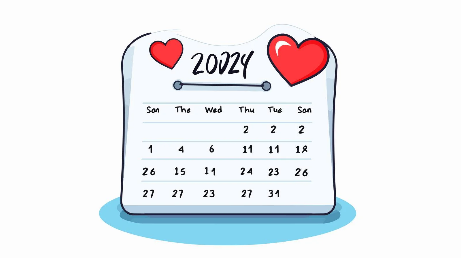 Whimsical February Cartoon Calendar — free download from Dotvec
