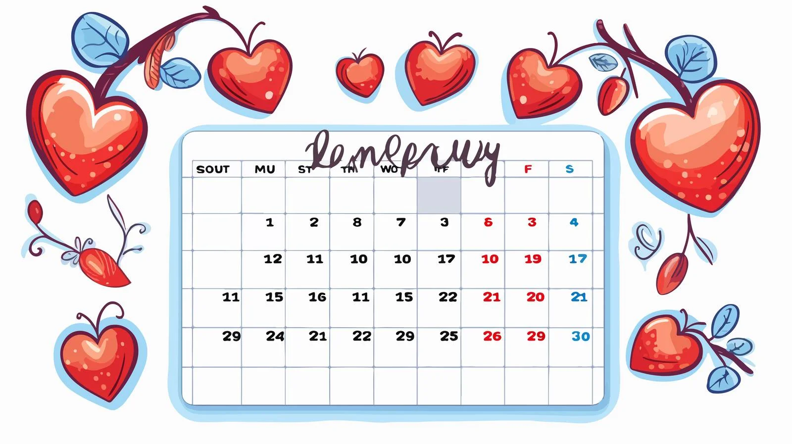 Whimsical February Calendar Illustration — free download from Dotvec