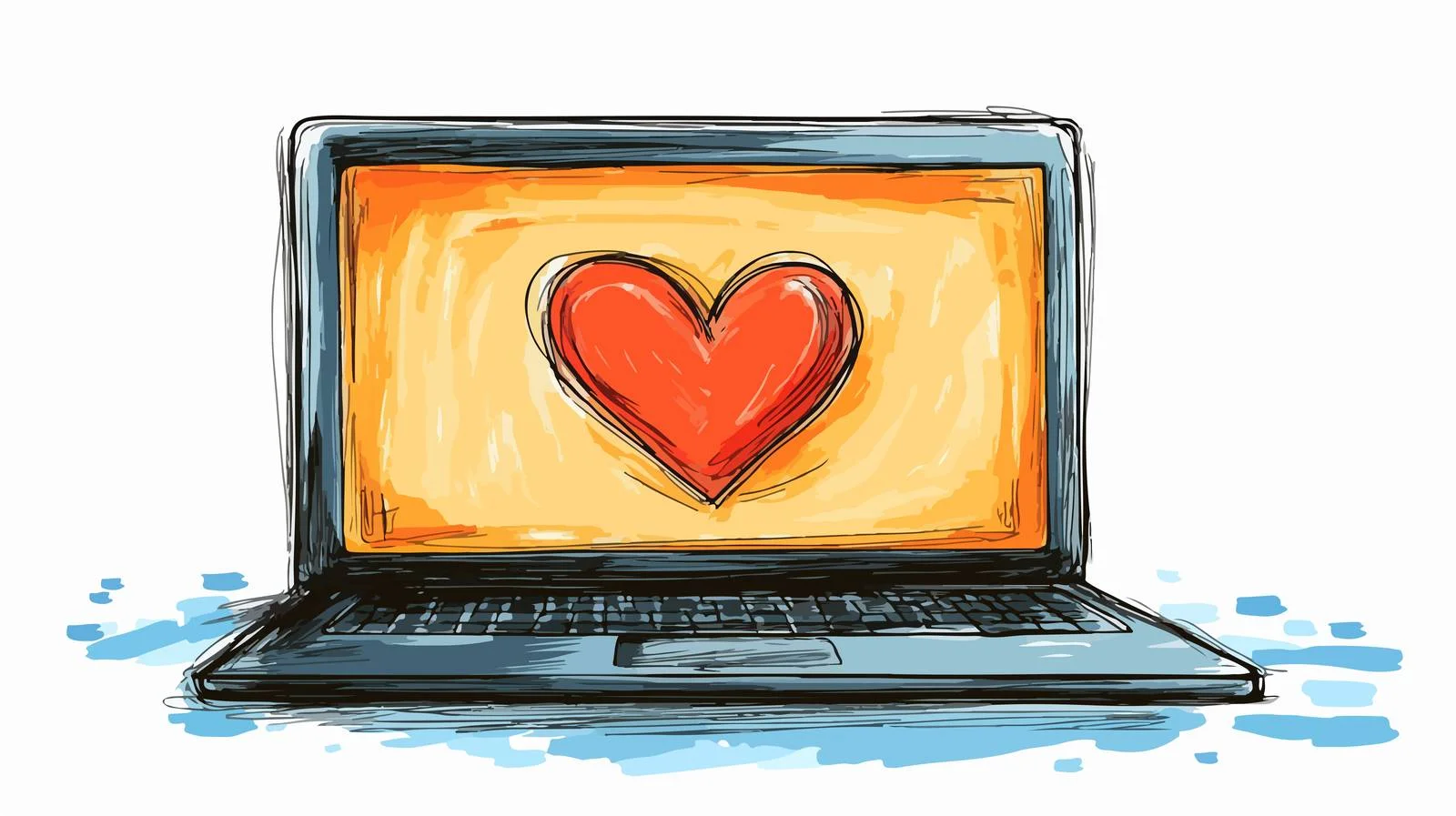 Hand-drawn Laptop Computer with Heart — free download from Dotvec