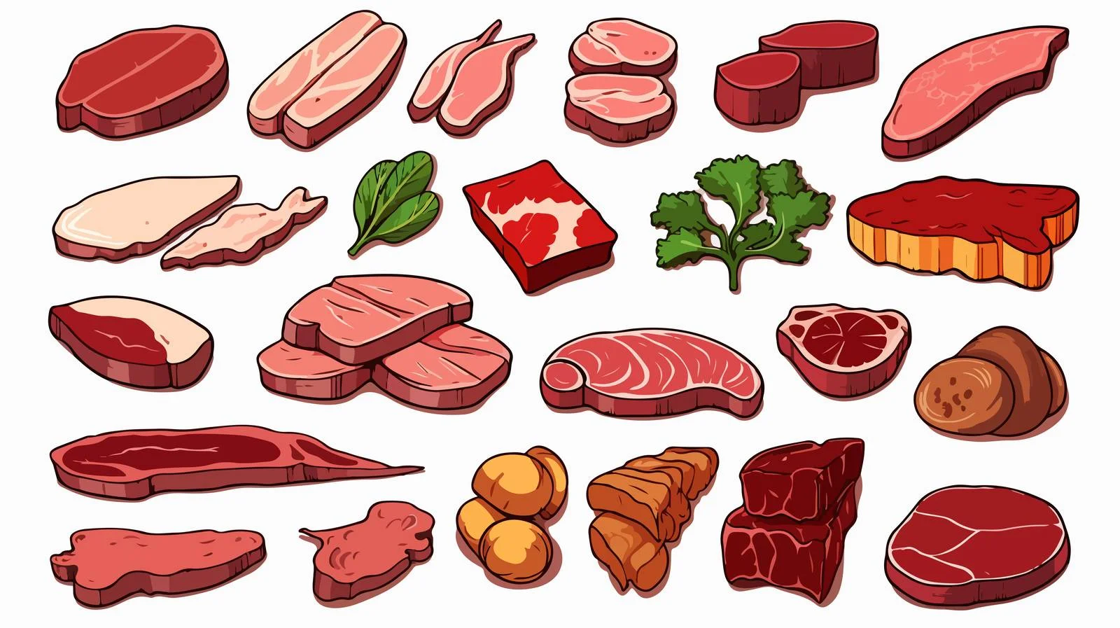 Whimsical Meat Cartoon Vector Illustration — free download from Dotvec
