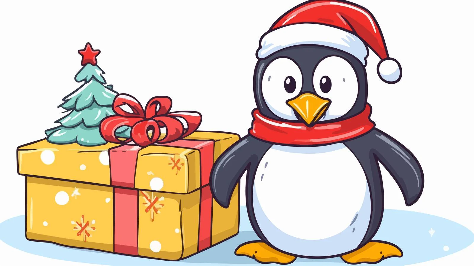 Cheerful Penguin with Gift Box — free download from Dotvec