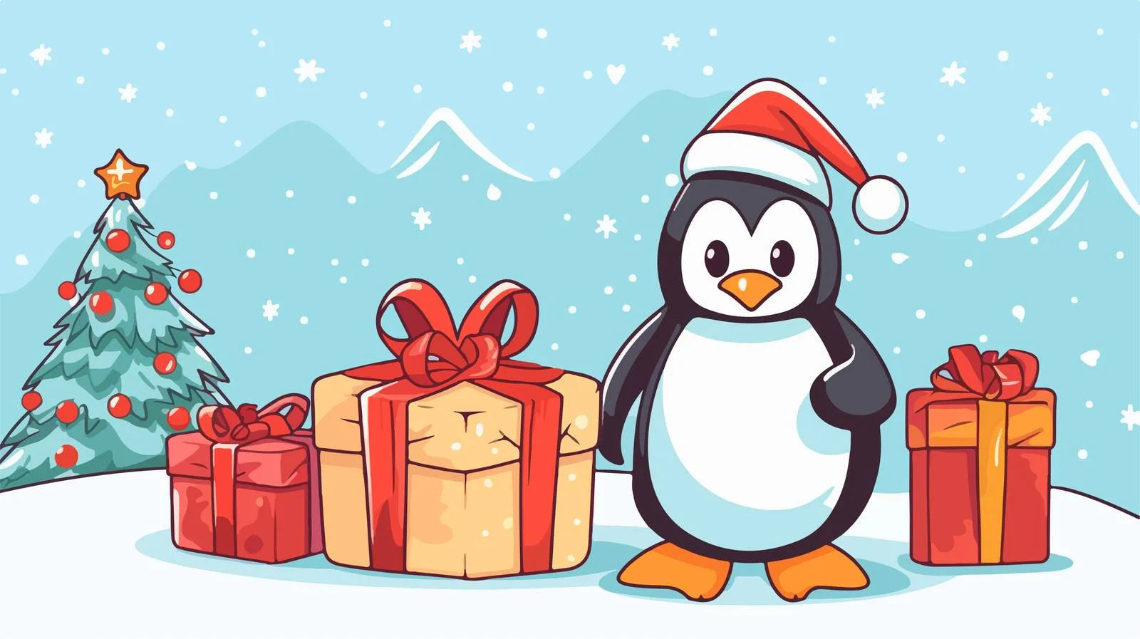 Festive Penguin Holding Christmas Present — free download from Dotvec