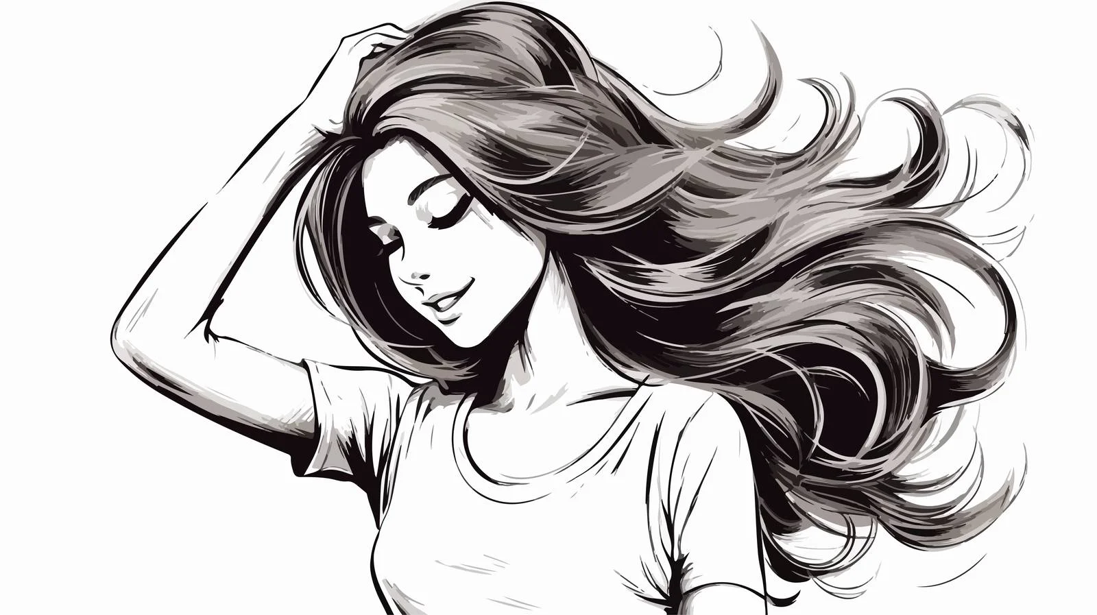 Illustrated Woman Brushing Hair — free download from Dotvec