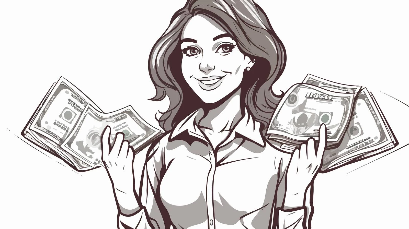 Illustrated Woman Holding Money — free download from Dotvec