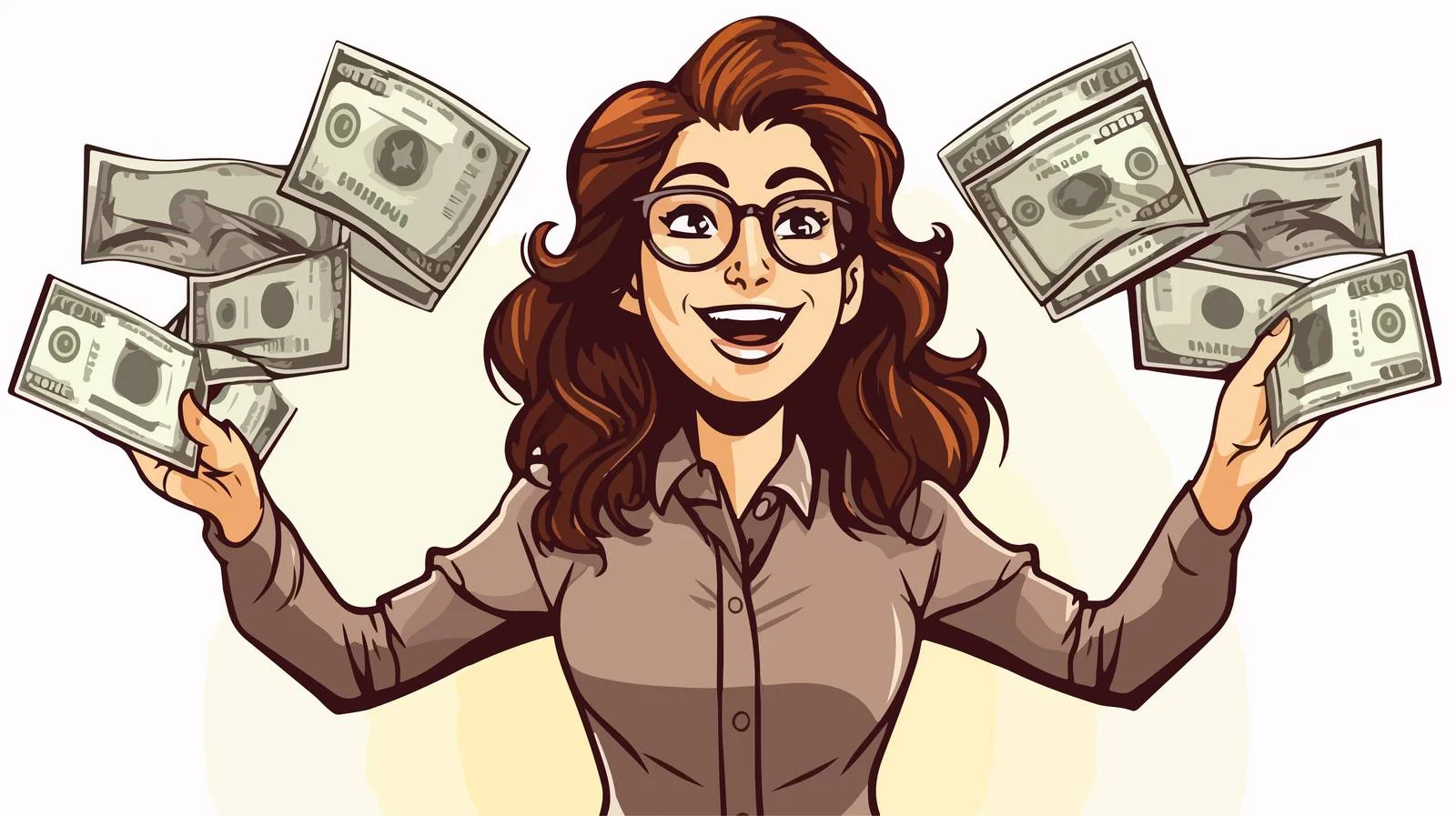 Cartoon Woman Holding Money — free download from Dotvec
