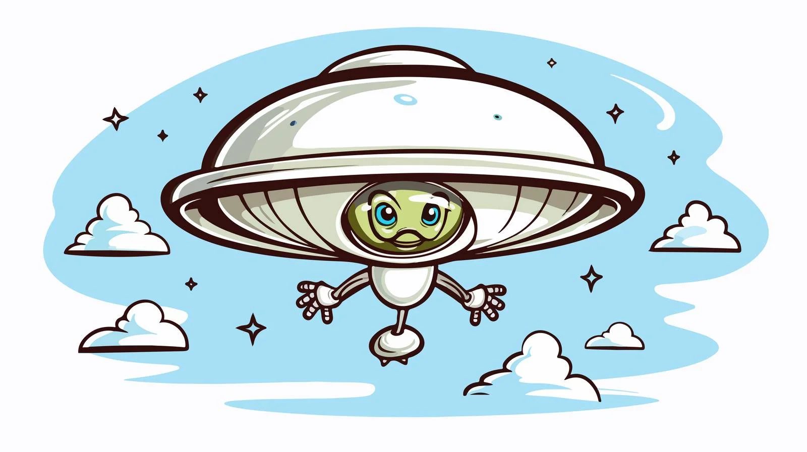 Cartoon Alien in Flying Speech Bubble — free download from Dotvec