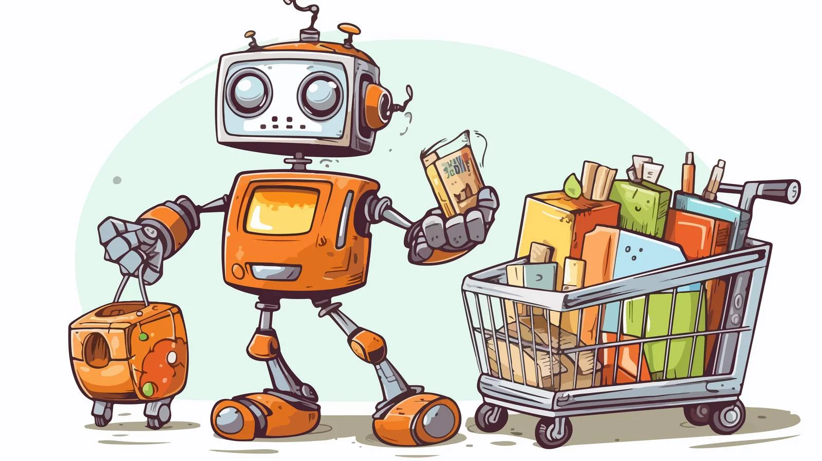 Retro Confused Robot Carrying Shopping Bag — free download from Dotvec