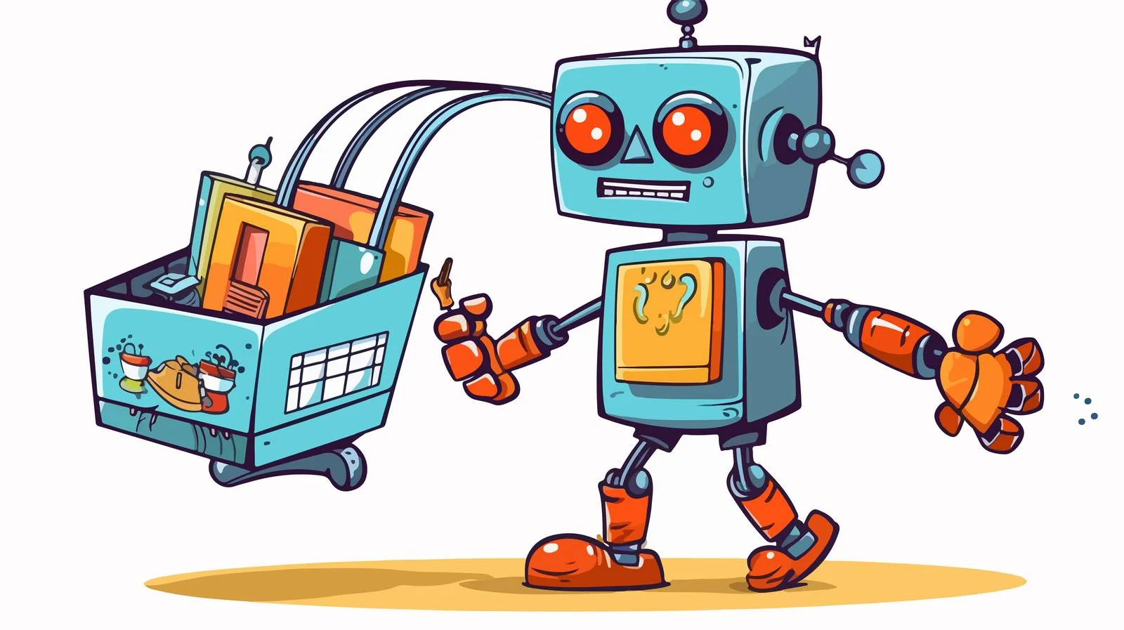 Vintage Robot Confused Holding Shopping Bag — free download from Dotvec