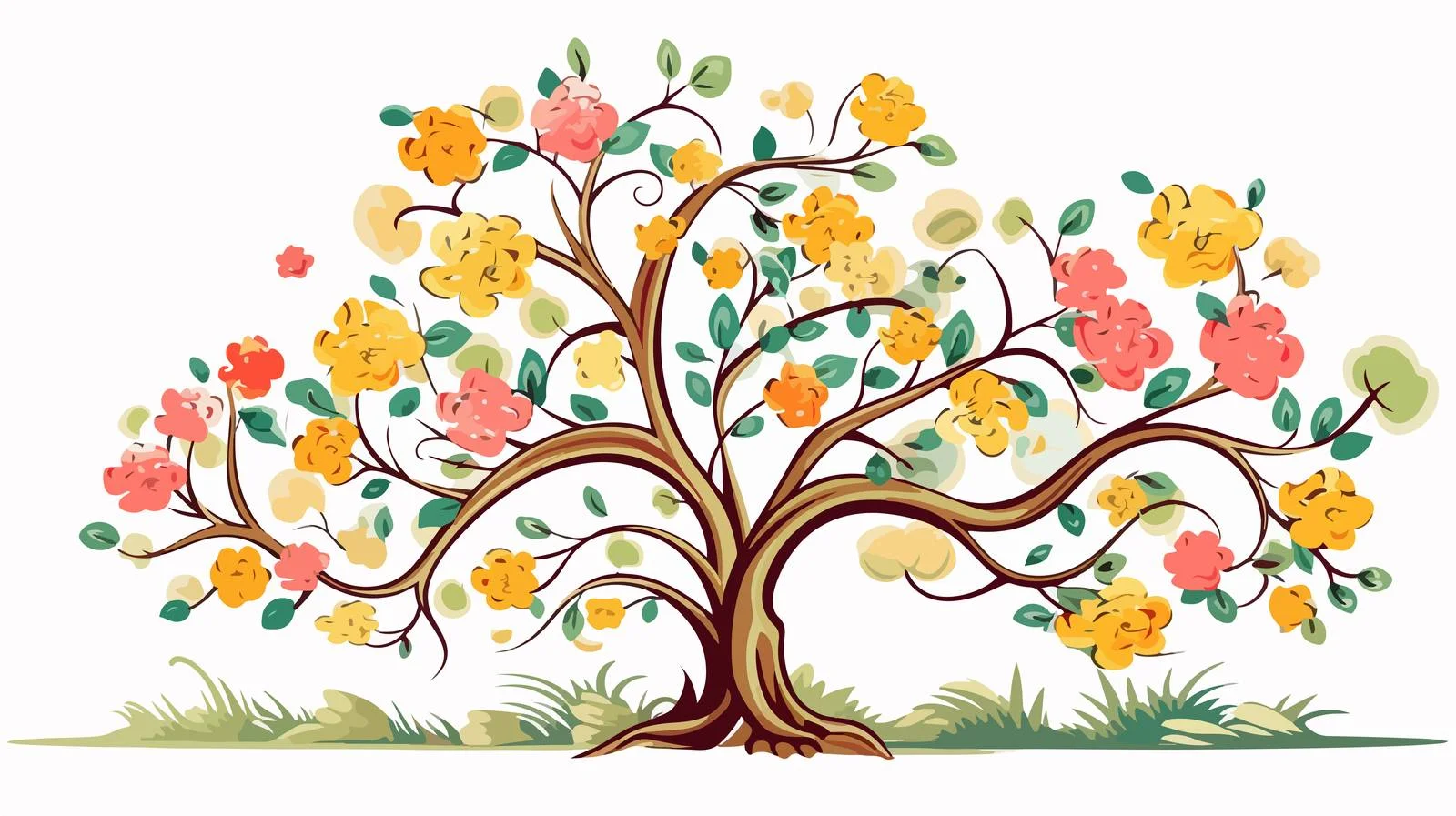 Retro Cartoon Tree with Flowers Illustration — free download from Dotvec