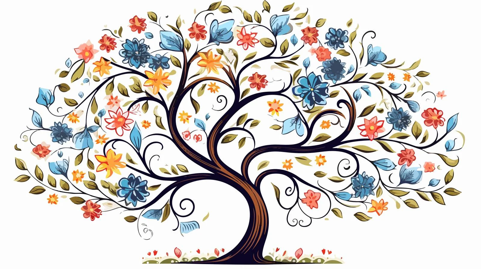 Retro Cartoon Tree with Flowers Illustration — free download from Dotvec