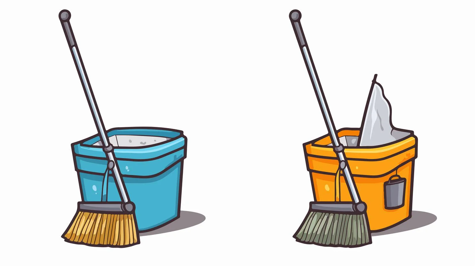 Cartoon Mop and Bucket Illustration — free download from Dotvec