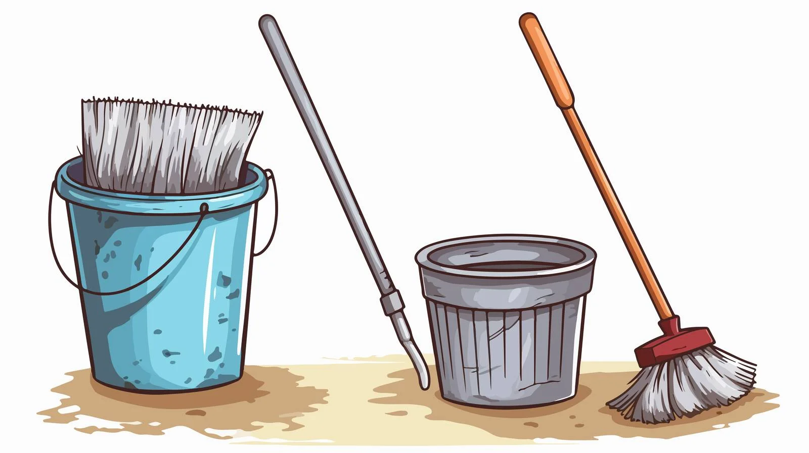 Cartoon Mop and Bucket Illustration — free download from Dotvec
