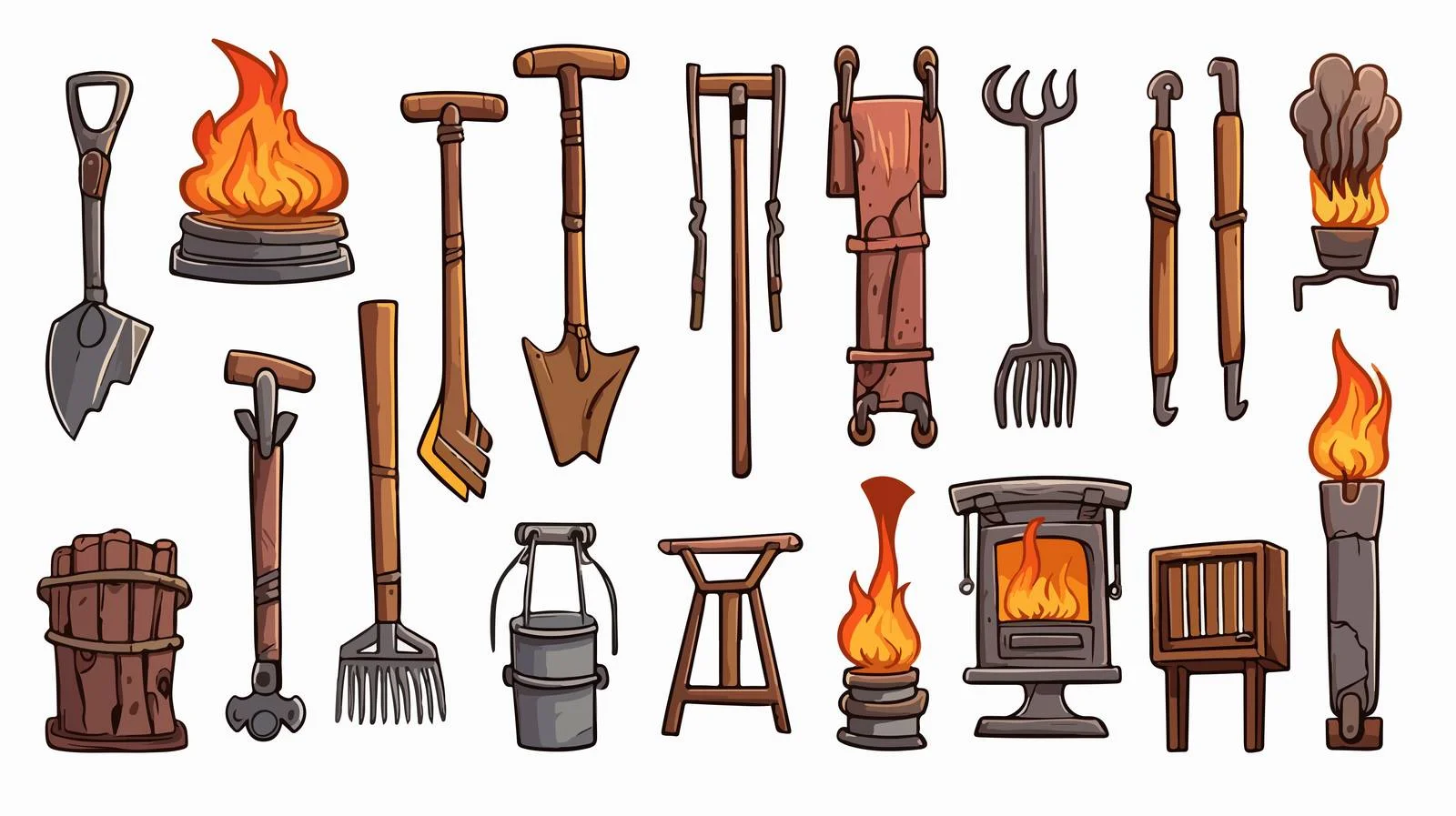 Rustic Fireside Tools Illustration — free download from Dotvec