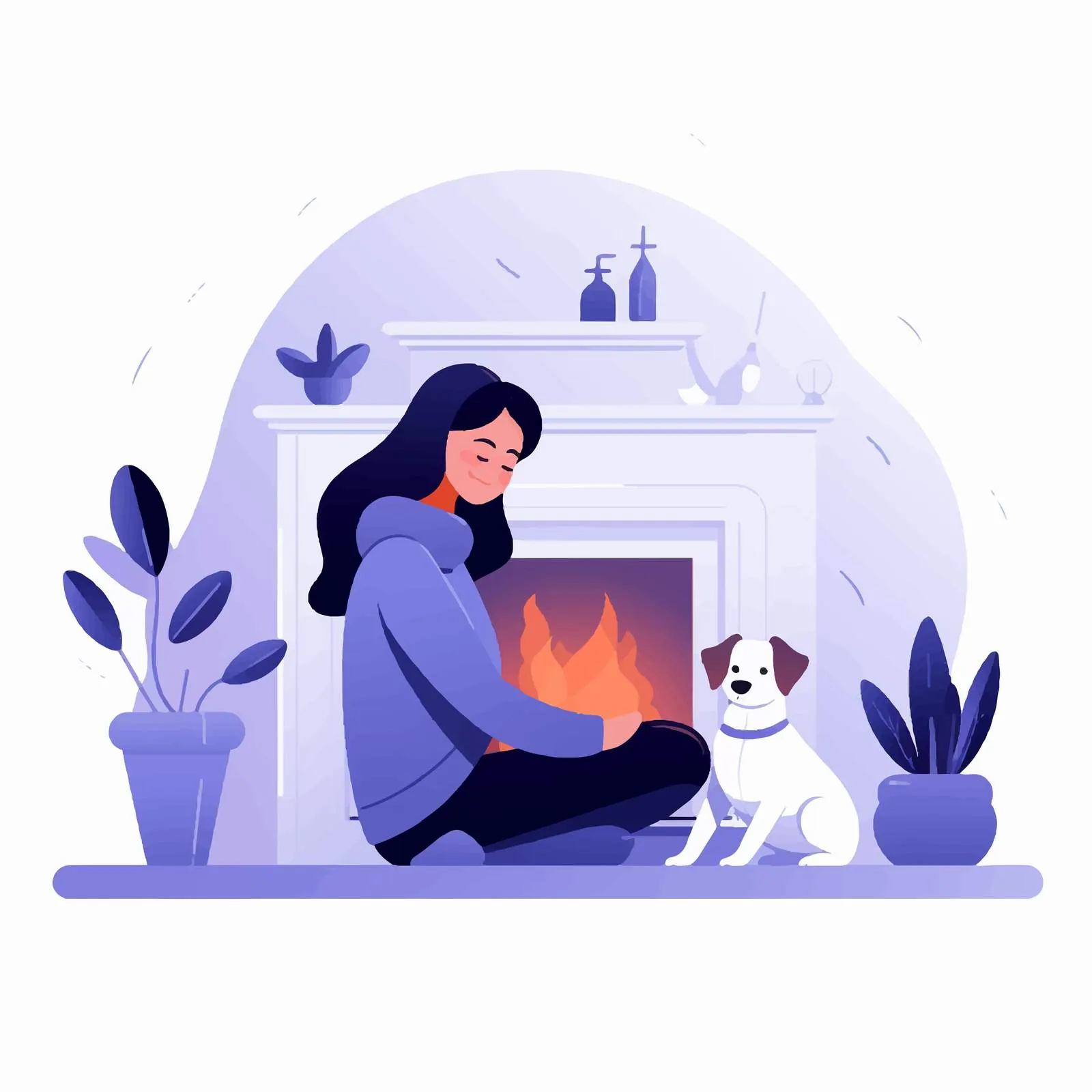 Cozy Fire Scene with Woman Warming Up — free download from Dotvec