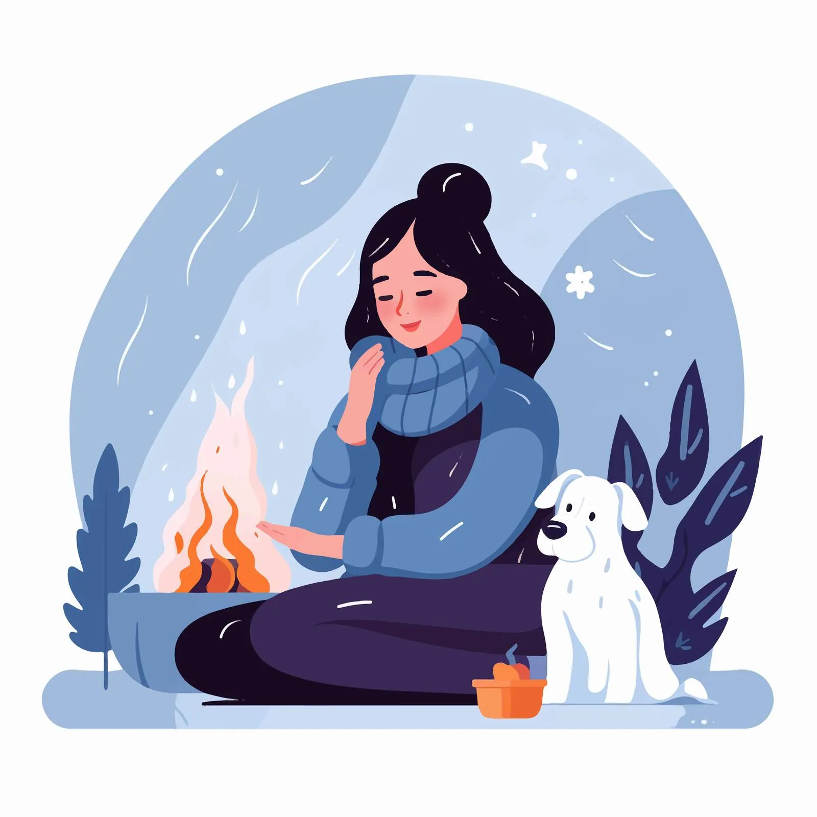 Cozy Fireplace with Woman Warming Up — free download from Dotvec