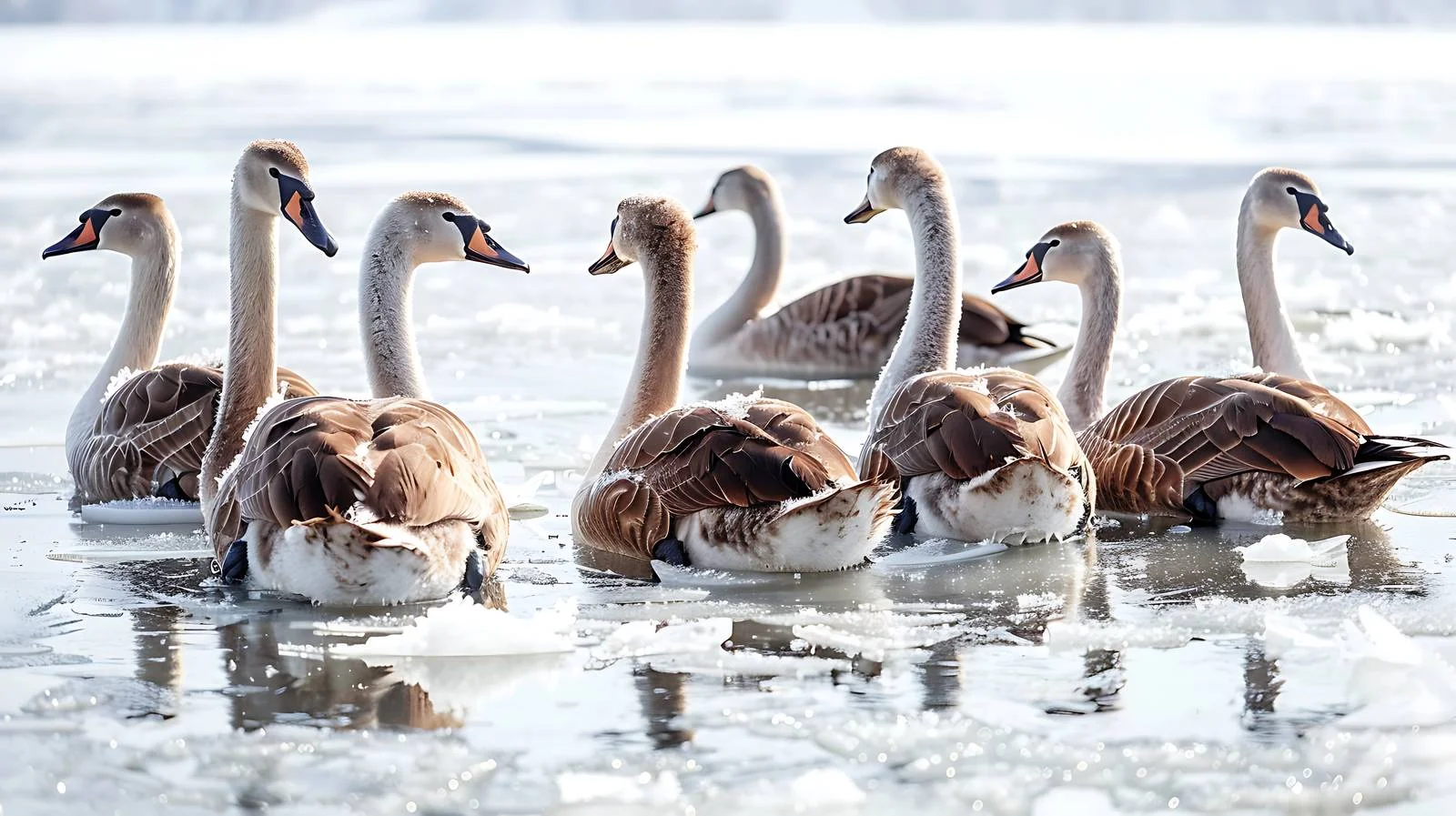 Young swans trapped in icy lake — free download from Dotvec