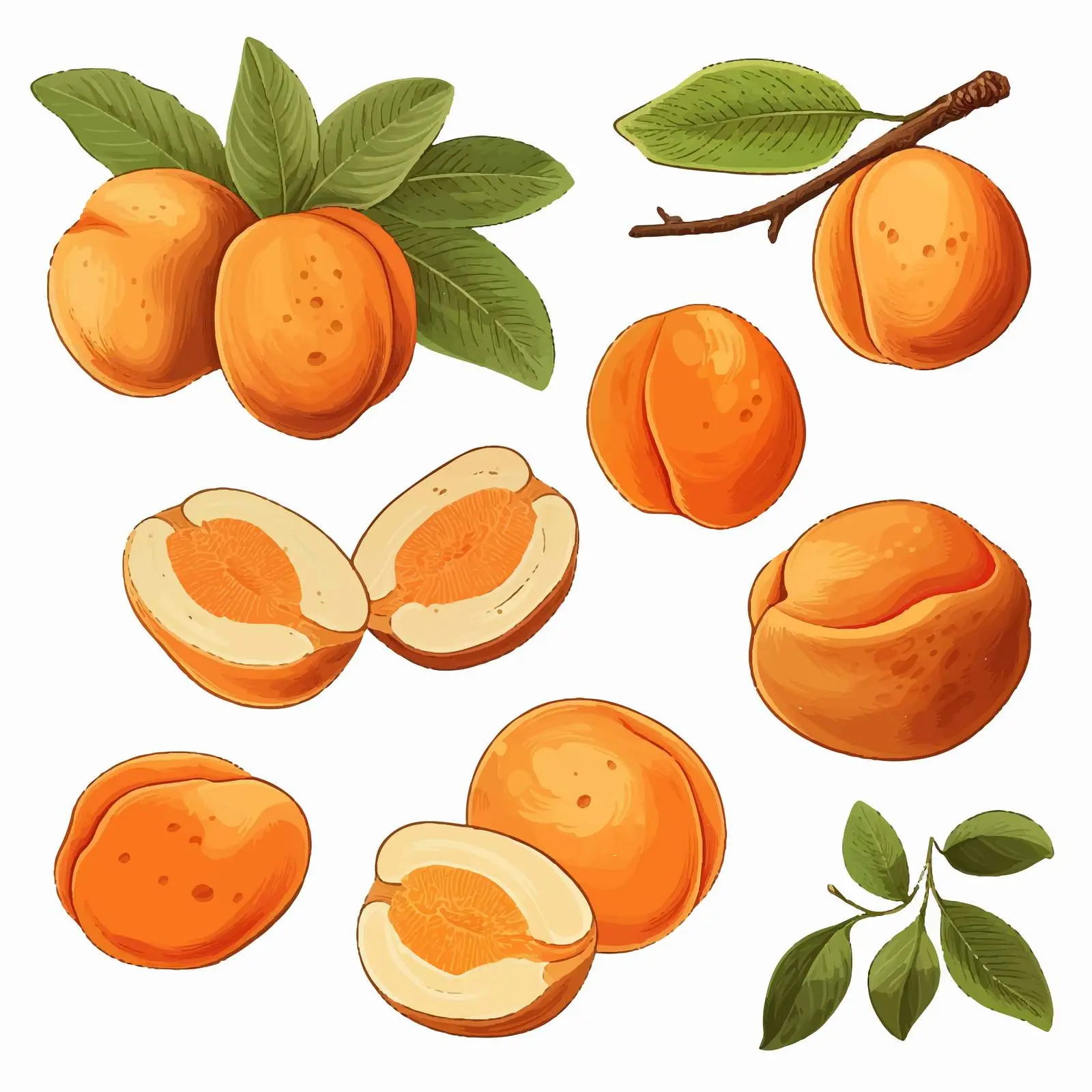 Vintage Drawing of Fresh Apricots and Leaves — free download from Dotvec