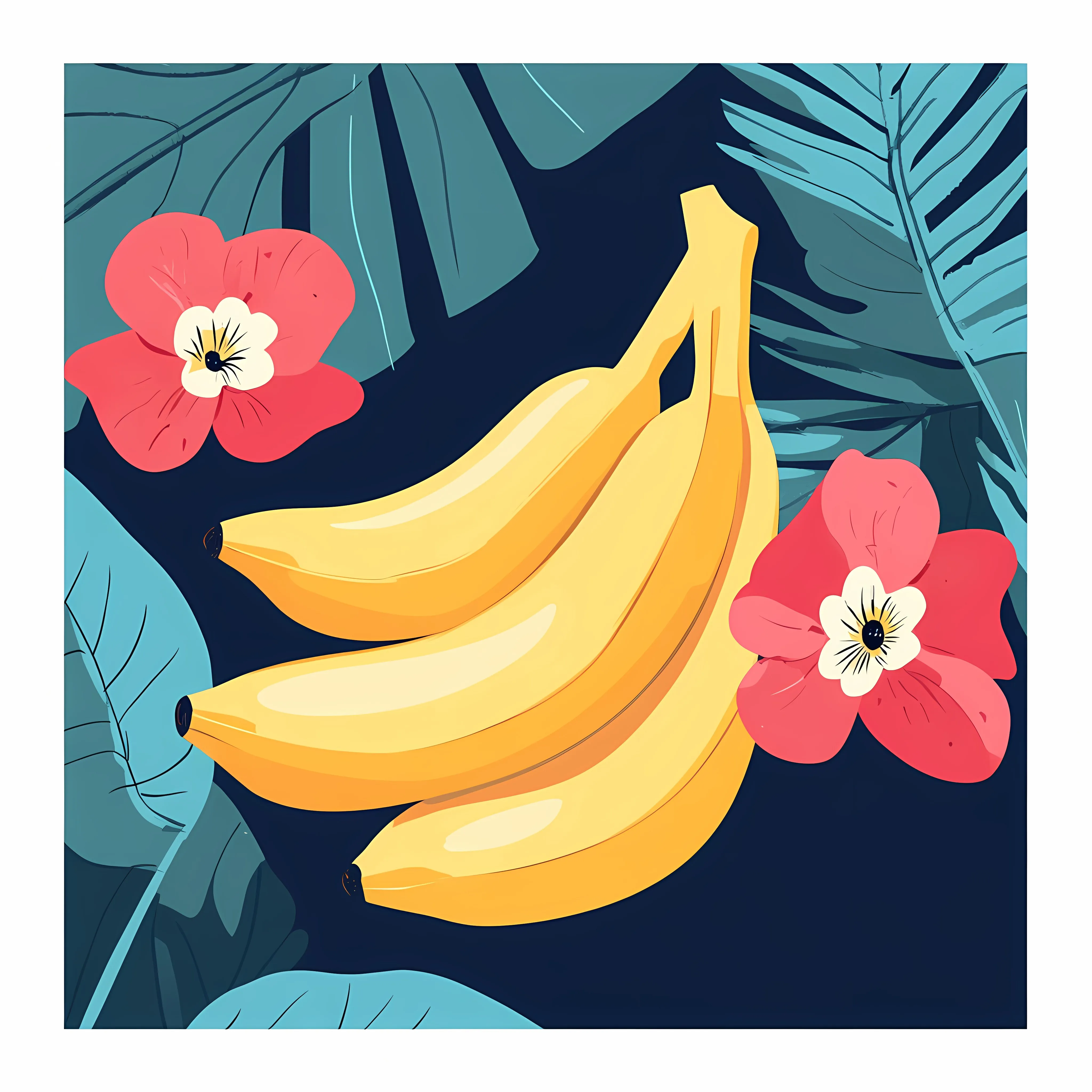 Fresh Bananas and Colorful Flowers Vector Illustration — free download from Dotvec
