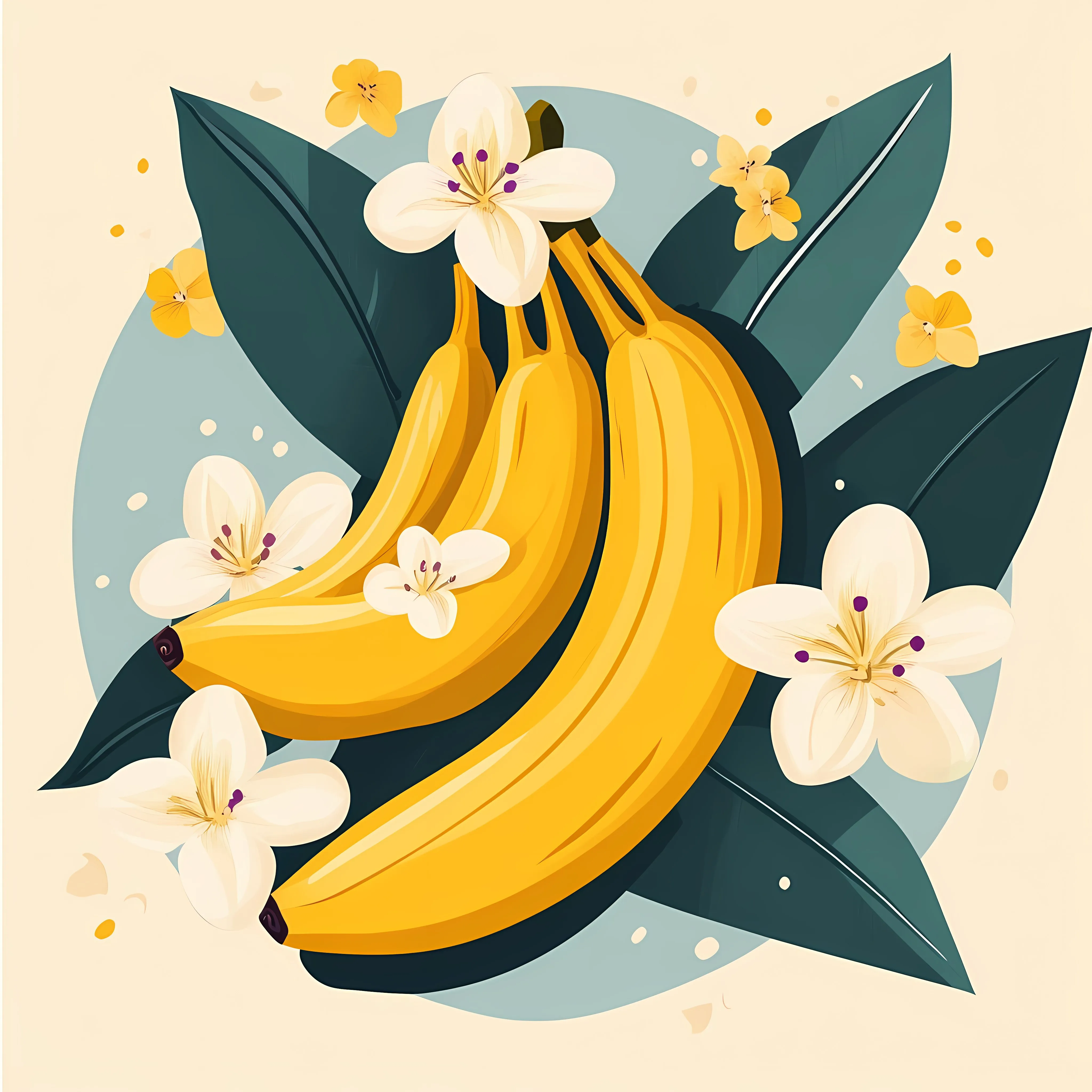 Fresh Bananas and Flowers Vector Illustration — free download from Dotvec