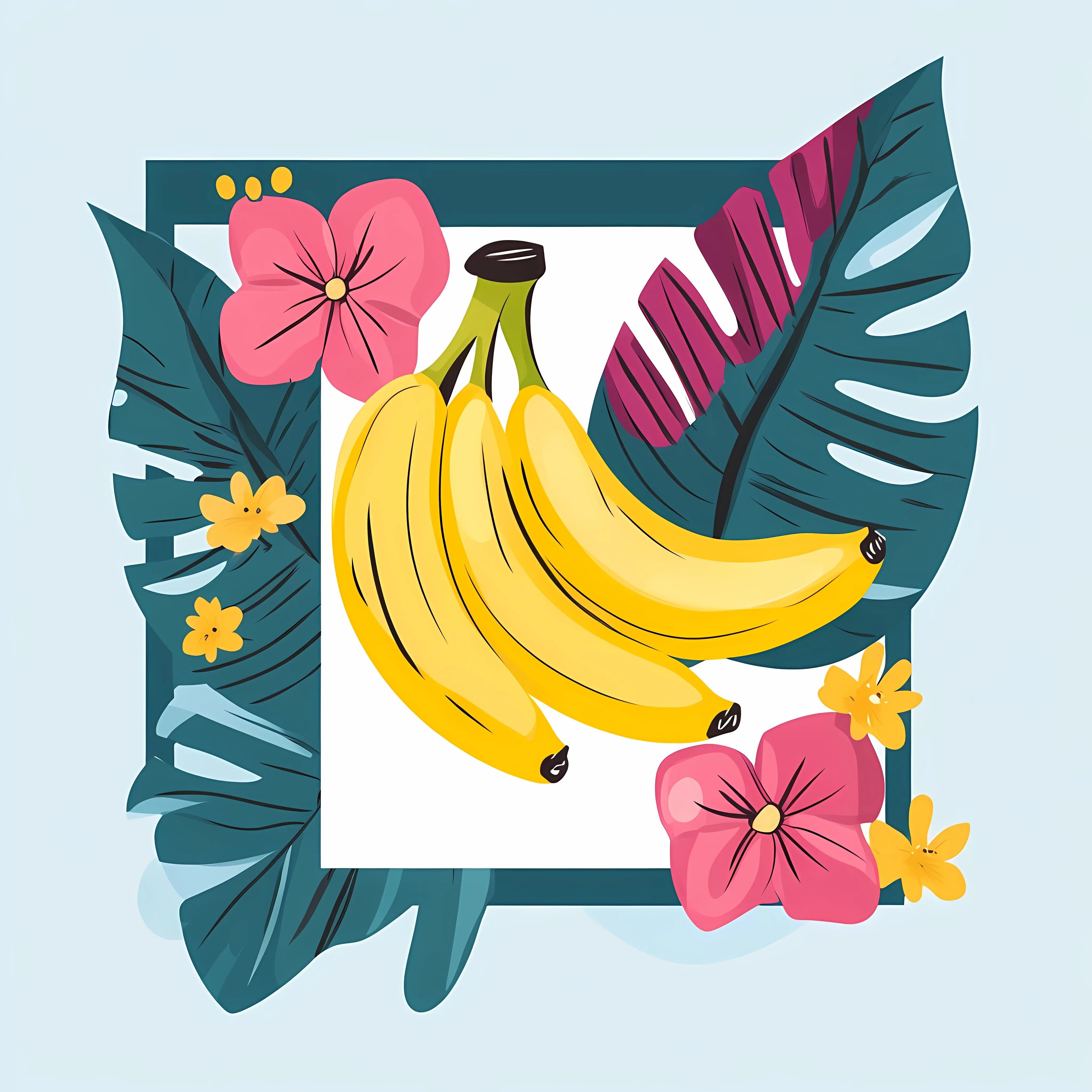 Fresh Bananas and Flowers Flat Vector Illustration — free download from Dotvec