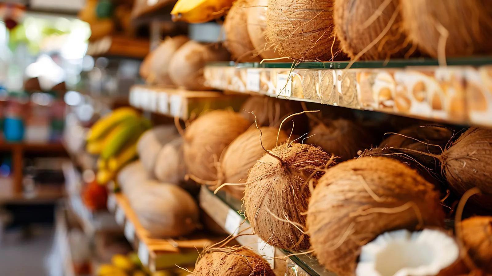 Organic Coconuts Display at Store Counter — free download from Dotvec