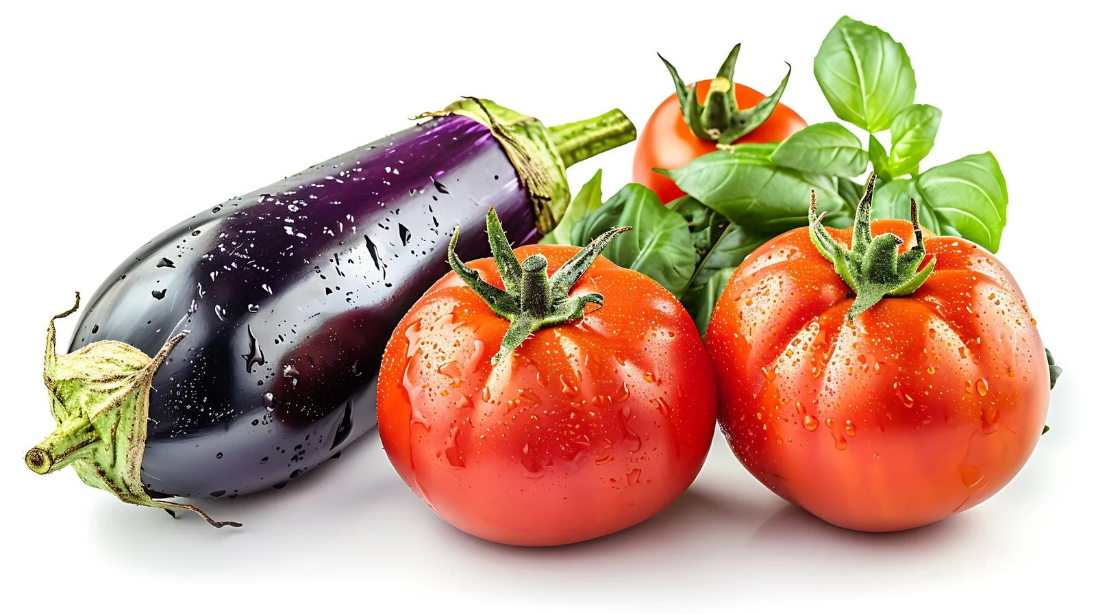 Vibrant Eggplant and Tomato on White Background — free download from Dotvec
