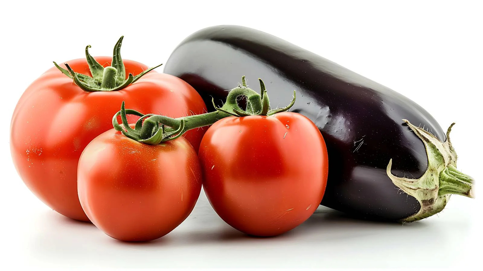 Vibrant Eggplant and Tomato on White Background — free download from Dotvec