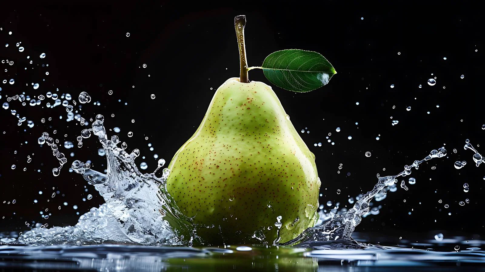 Fresh Green Pear Splash on Black — free download from Dotvec
